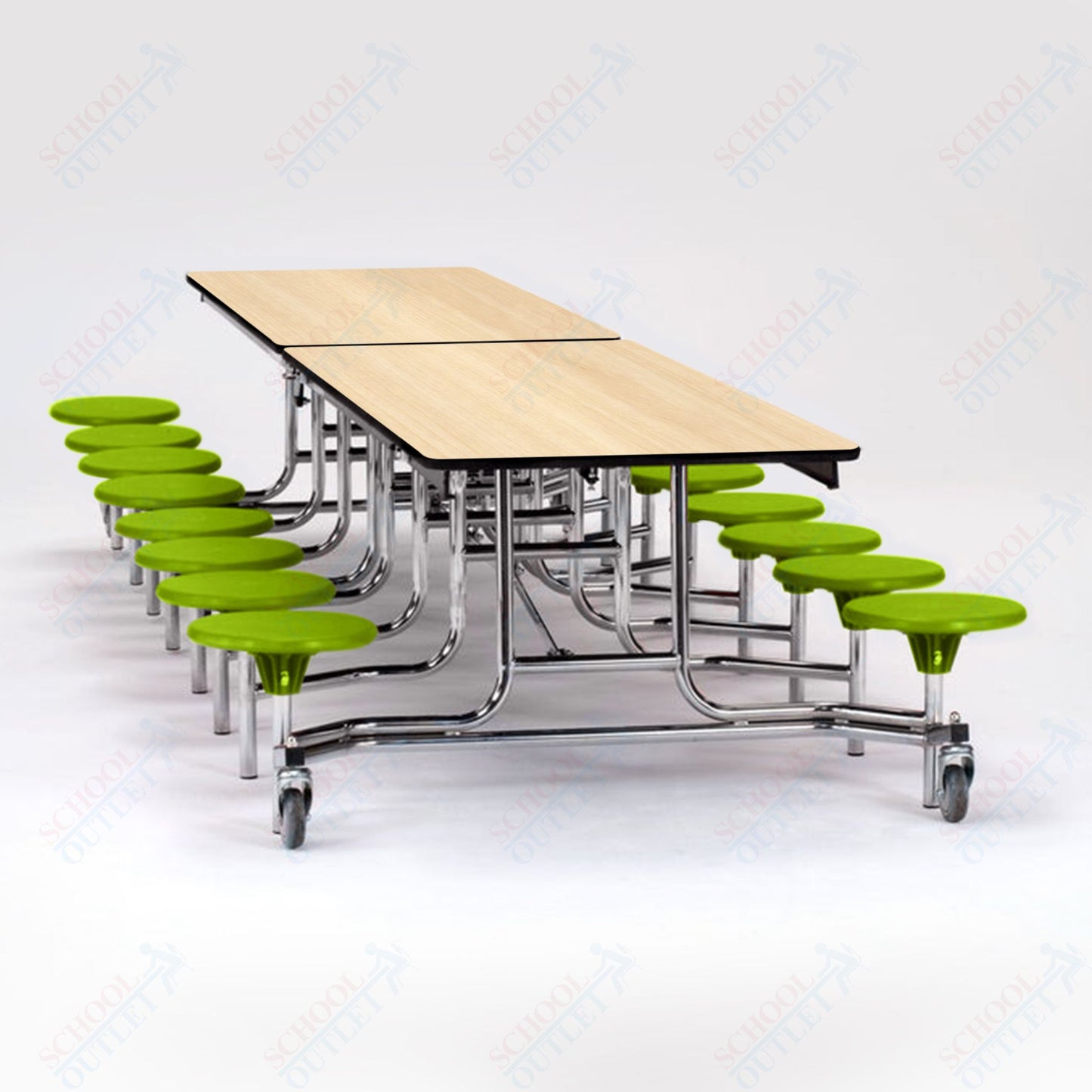 NPS Mobile Cafeteria Table - 30" W x 12' L - 16 Stools - Plywood Core - T-Molding Edge - Black Powdercoated Frame