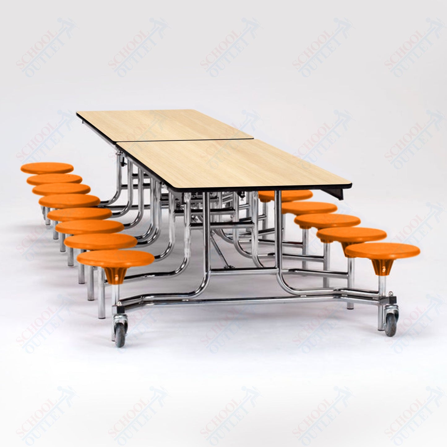 NPS Mobile Cafeteria Table - 30" W x 12' L - 16 Stools - Plywood Core - T-Molding Edge - Black Powdercoated Frame