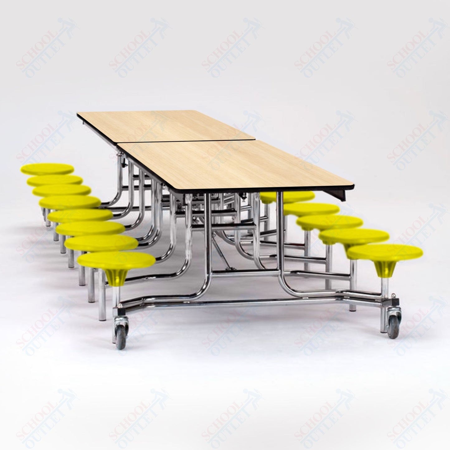 NPS Mobile Cafeteria Table - 30" W x 12' L - 16 Stools - Plywood Core - T-Molding Edge - Black Powdercoated Frame