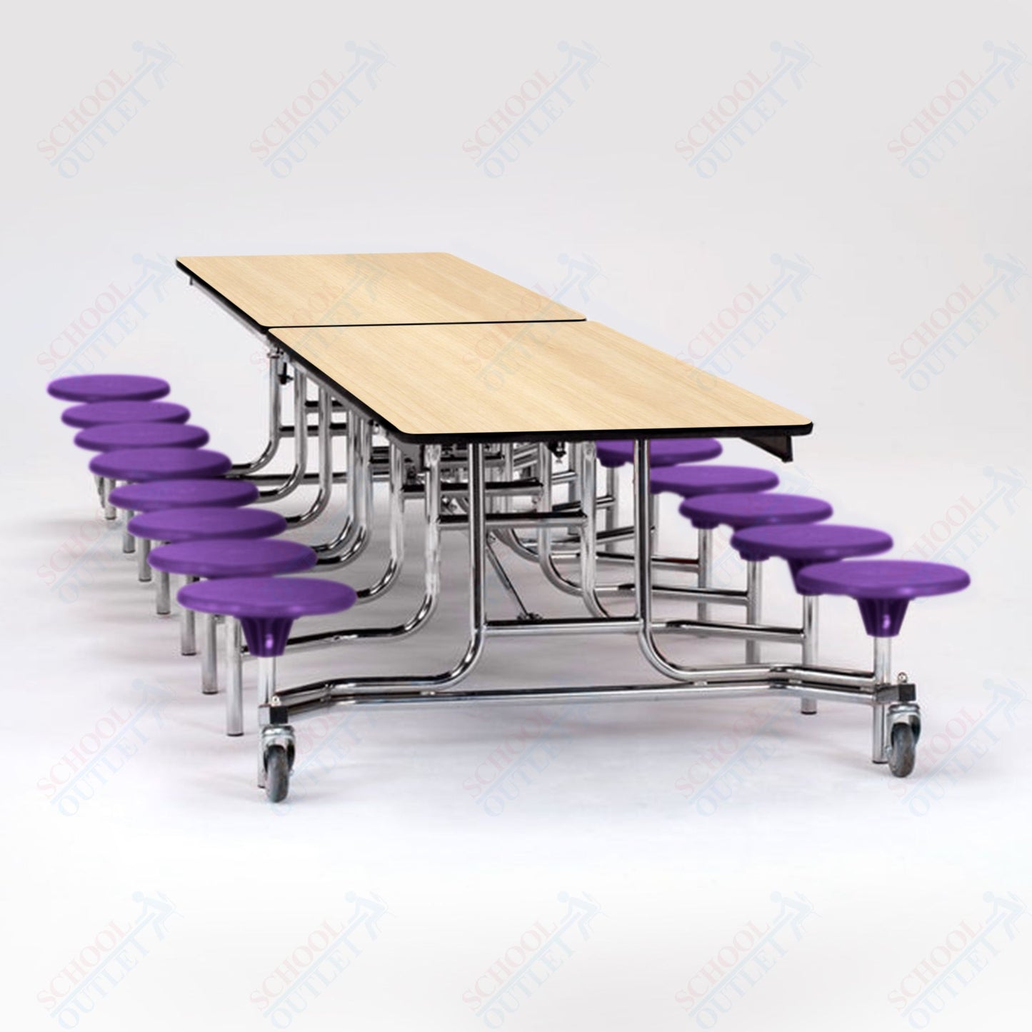 NPS Mobile Cafeteria Table - 30" W x 12' L - 16 Stools - Plywood Core - T-Molding Edge - Black Powdercoated Frame