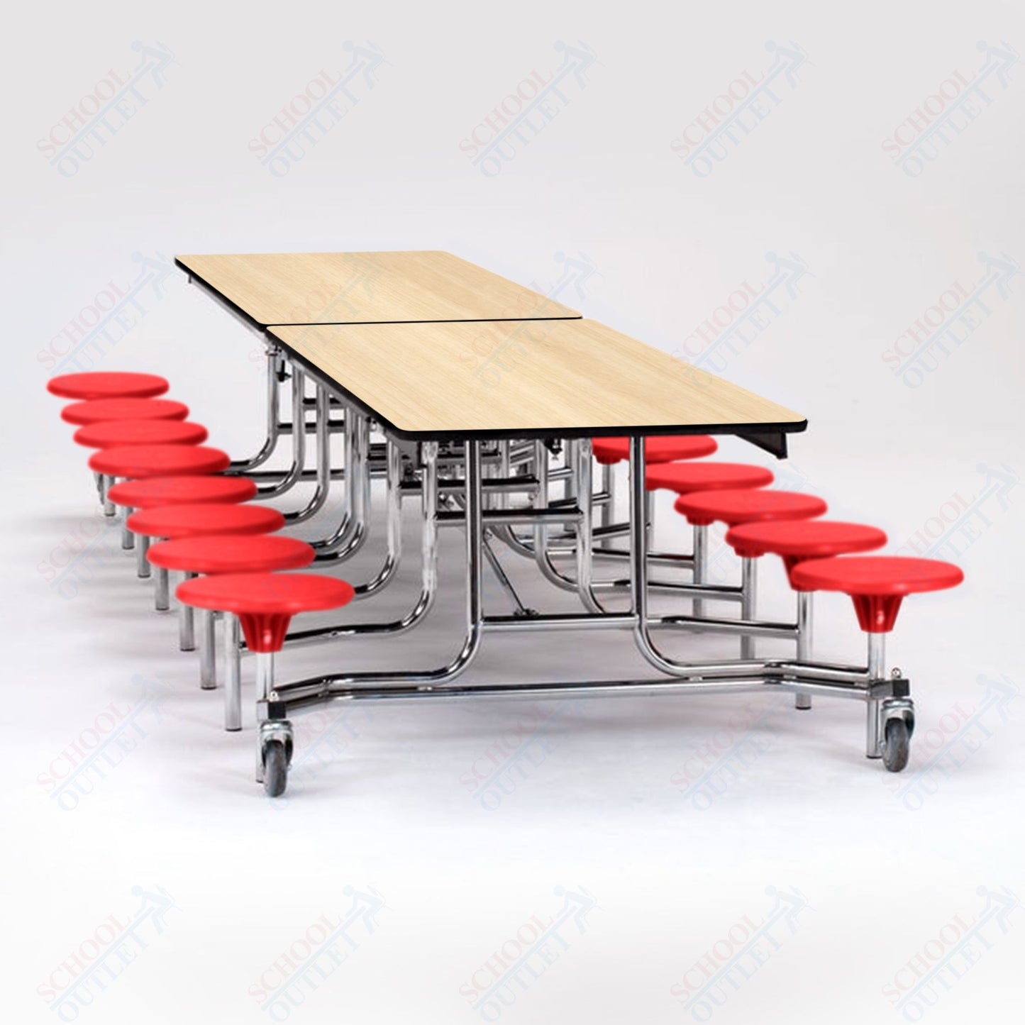 NPS Mobile Cafeteria Table - 30" W x 12' L - 16 Stools - Plywood Core - T-Molding Edge - Black Powdercoated Frame