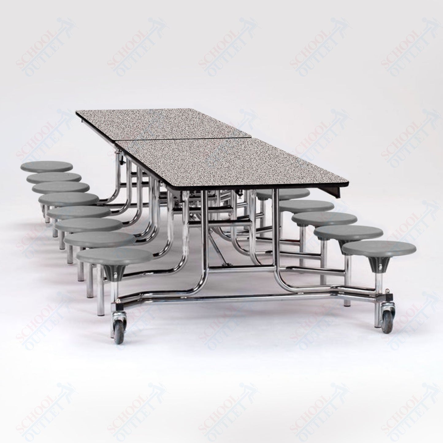 NPS Mobile Cafeteria Table - 30" W x 12' L - 16 Stools - Plywood Core - T-Molding Edge - Black Powdercoated Frame