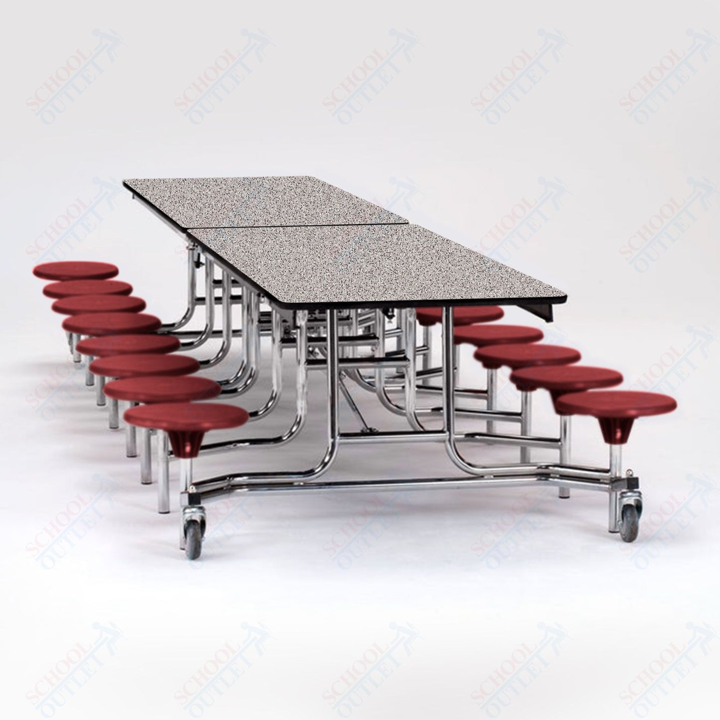 NPS Mobile Cafeteria Table - 30" W x 12' L - 16 Stools - Plywood Core - T-Molding Edge - Black Powdercoated Frame