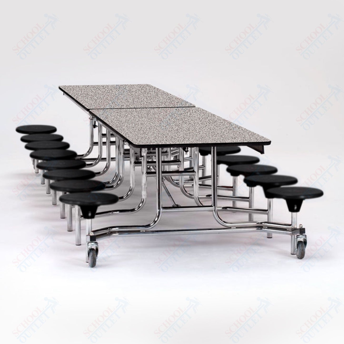 NPS Mobile Cafeteria Table - 30" W x 12' L - 16 Stools - Plywood Core - T-Molding Edge - Black Powdercoated Frame