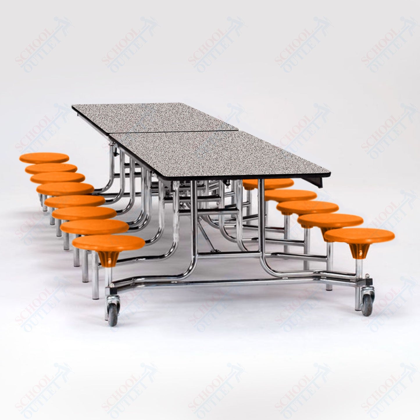 NPS Mobile Cafeteria Table - 30" W x 12' L - 16 Stools - Plywood Core - T-Molding Edge - Black Powdercoated Frame