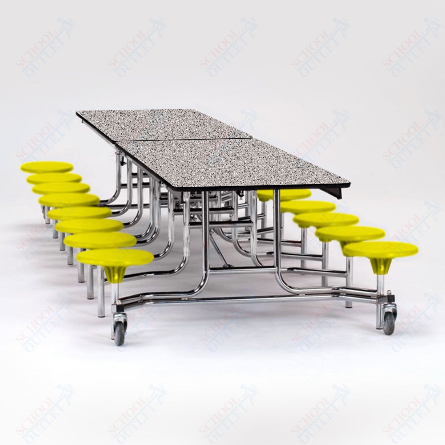 NPS Mobile Cafeteria Table - 30" W x 12' L - 16 Stools - Plywood Core - T-Molding Edge - Black Powdercoated Frame