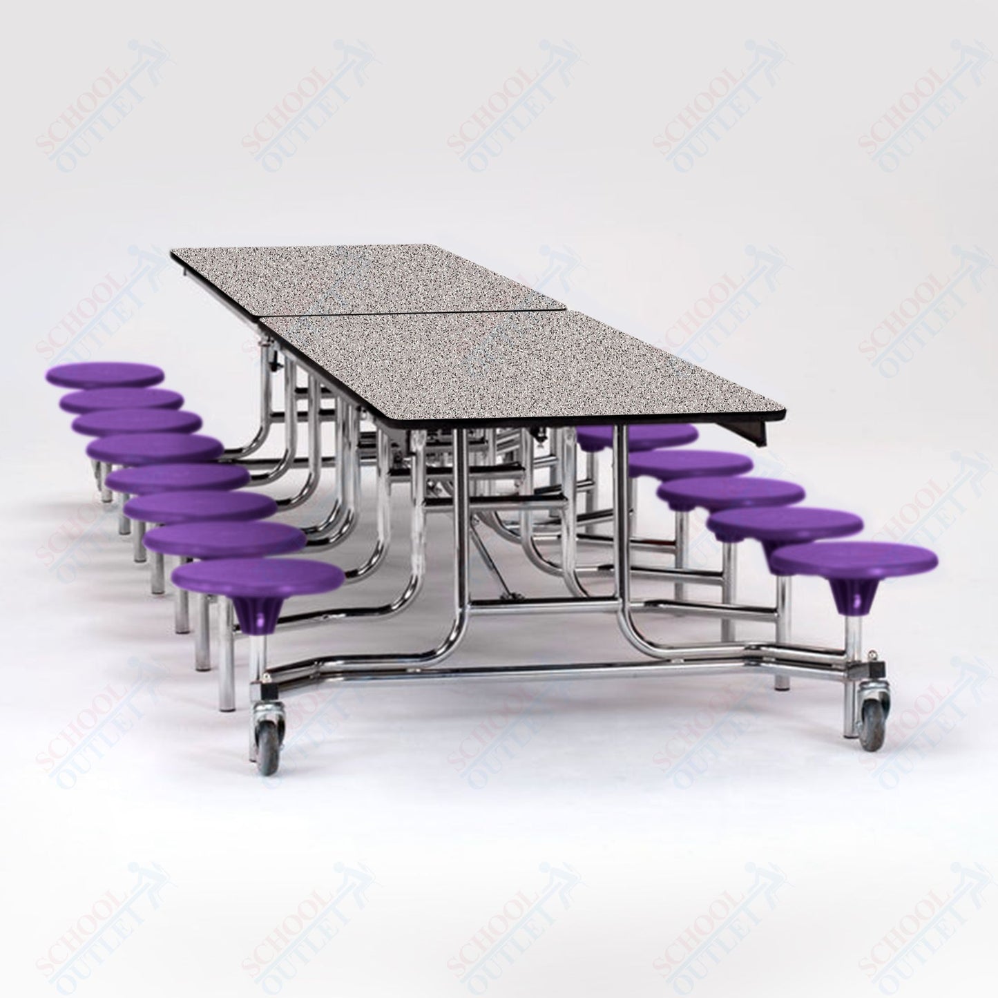 NPS Mobile Cafeteria Table - 30" W x 12' L - 16 Stools - Plywood Core - T-Molding Edge - Black Powdercoated Frame