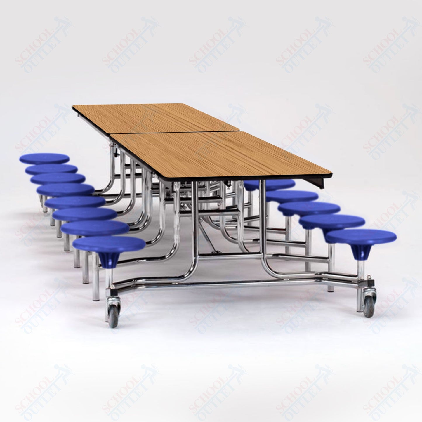 NPS Mobile Cafeteria Table - 30" W x 12' L - 16 Stools - Plywood Core - T-Molding Edge - Black Powdercoated Frame