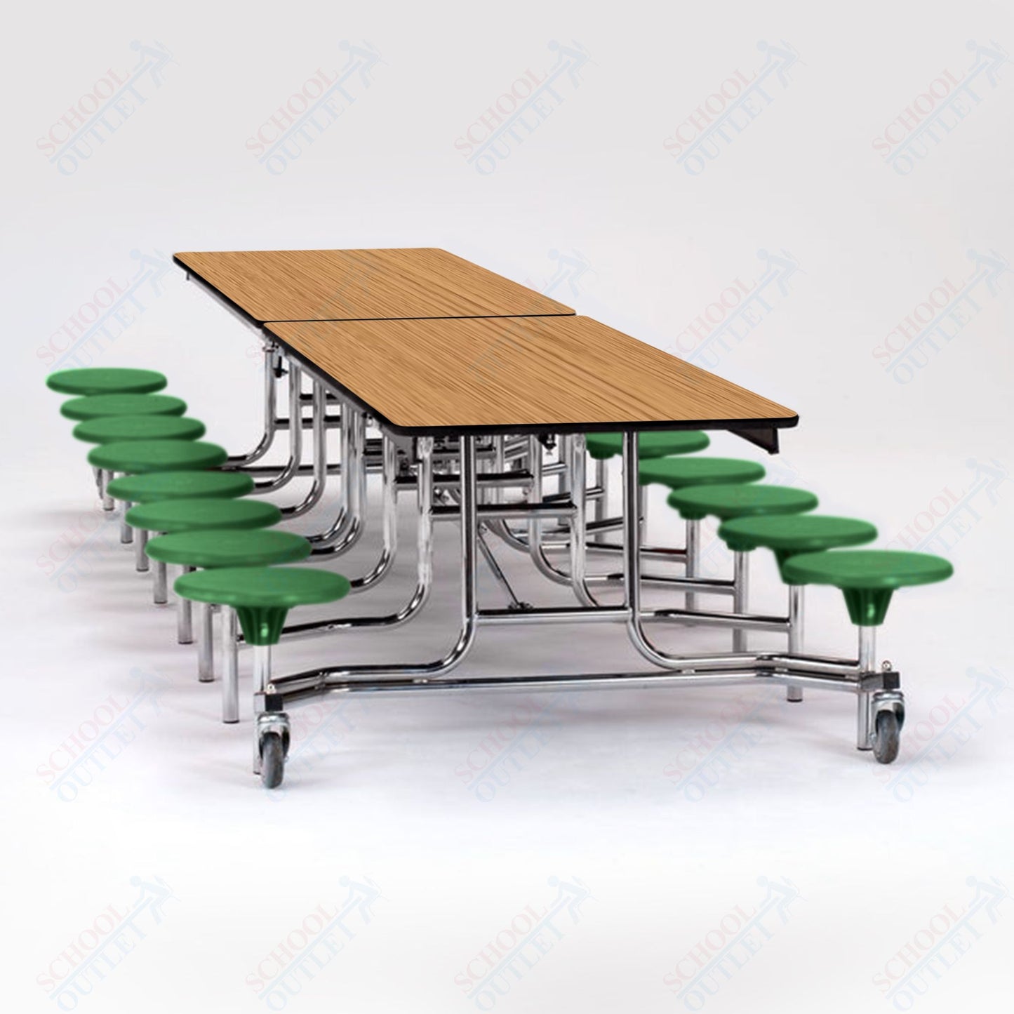NPS Mobile Cafeteria Table - 30" W x 12' L - 16 Stools - Plywood Core - T-Molding Edge - Black Powdercoated Frame