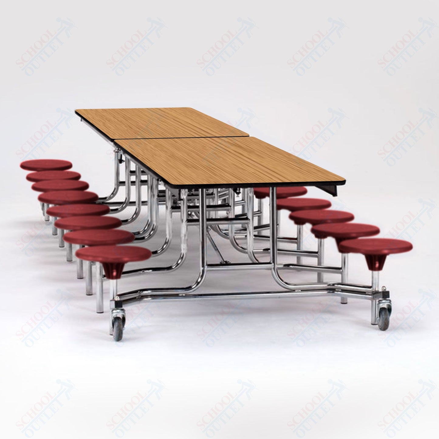 NPS Mobile Cafeteria Table - 30" W x 12' L - 16 Stools - Plywood Core - T-Molding Edge - Black Powdercoated Frame
