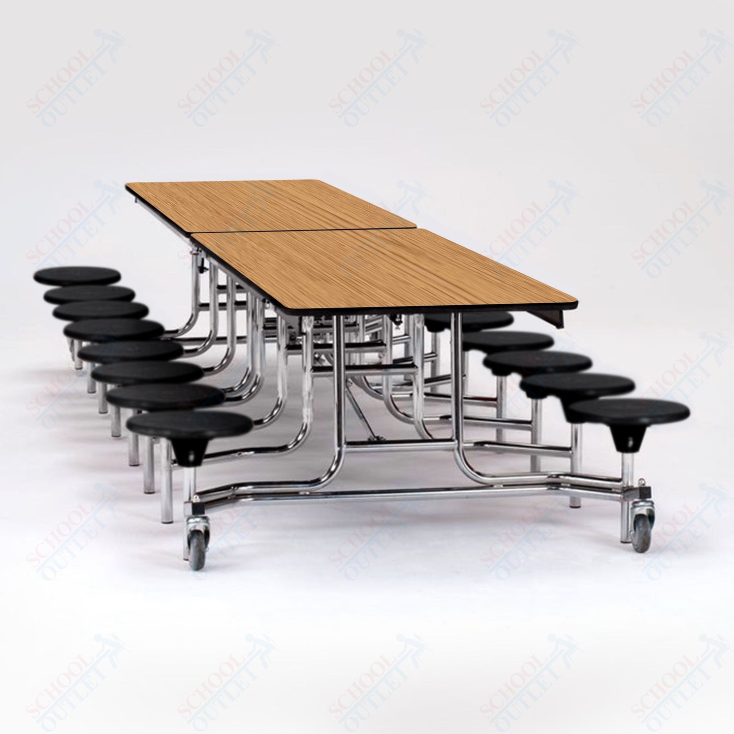 NPS Mobile Cafeteria Table - 30" W x 12' L - 16 Stools - Plywood Core - T-Molding Edge - Black Powdercoated Frame
