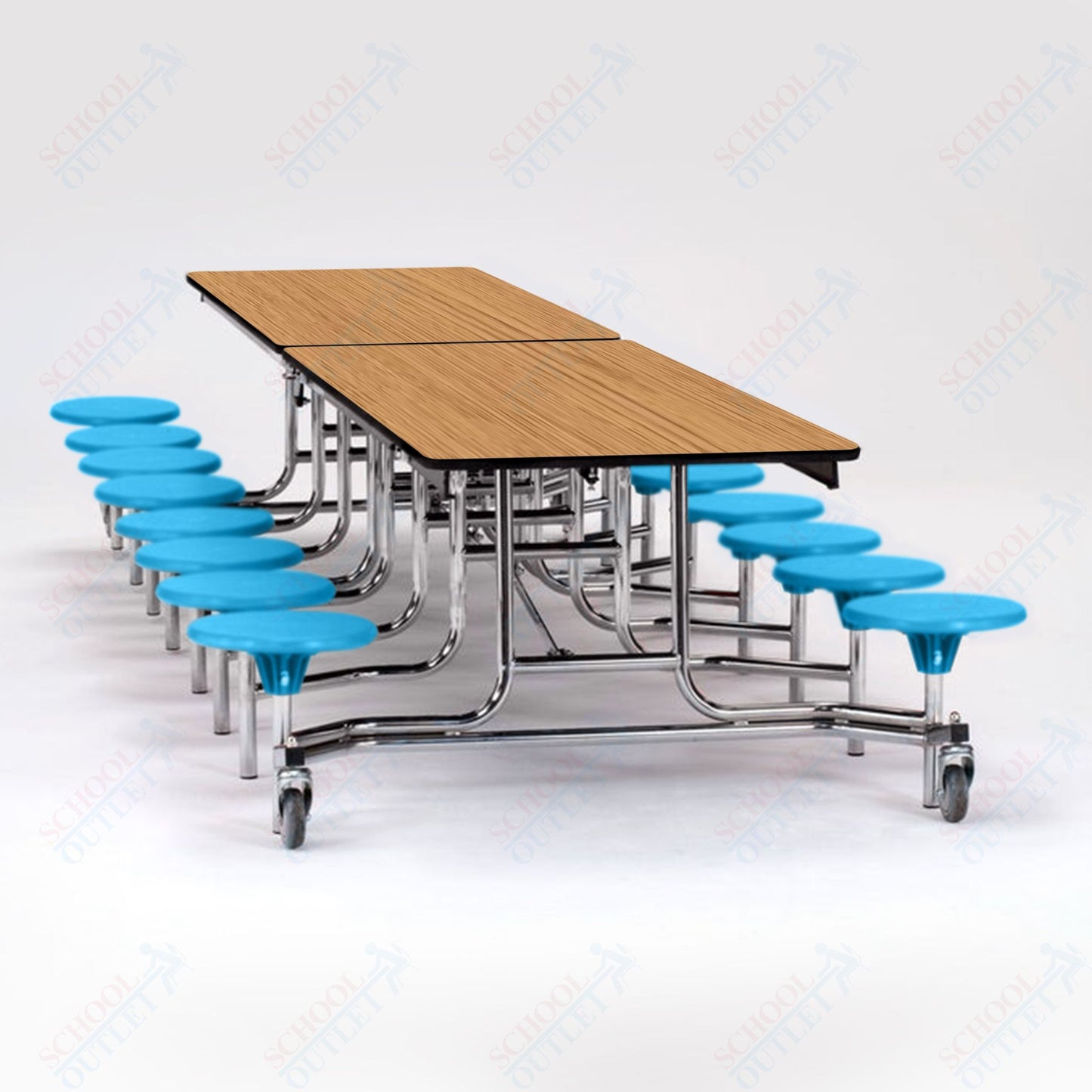 NPS Mobile Cafeteria Table - 30" W x 12' L - 16 Stools - Plywood Core - T-Molding Edge - Black Powdercoated Frame