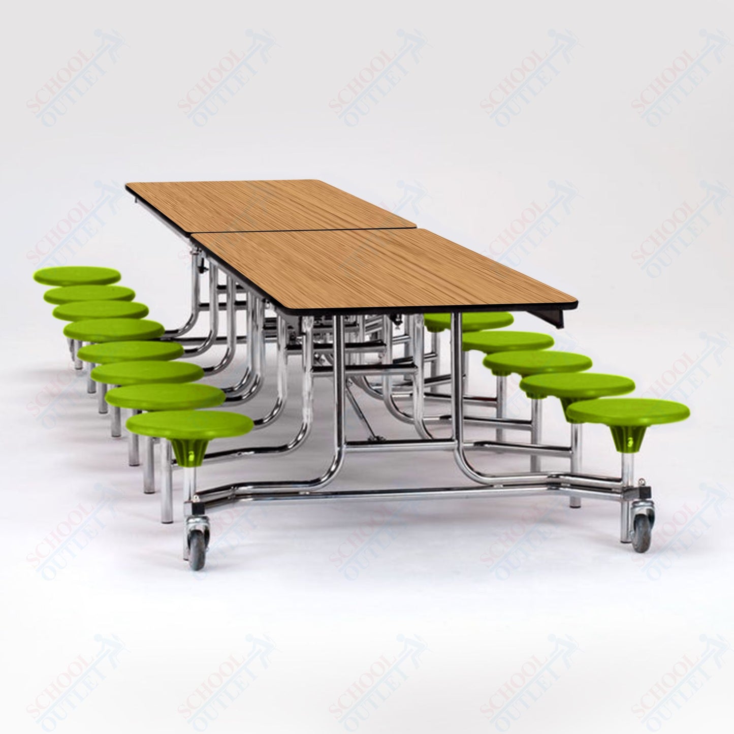 NPS Mobile Cafeteria Table - 30" W x 12' L - 16 Stools - Plywood Core - T-Molding Edge - Black Powdercoated Frame