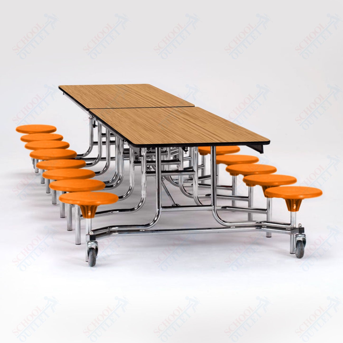 NPS Mobile Cafeteria Table - 30" W x 12' L - 16 Stools - Plywood Core - T-Molding Edge - Black Powdercoated Frame