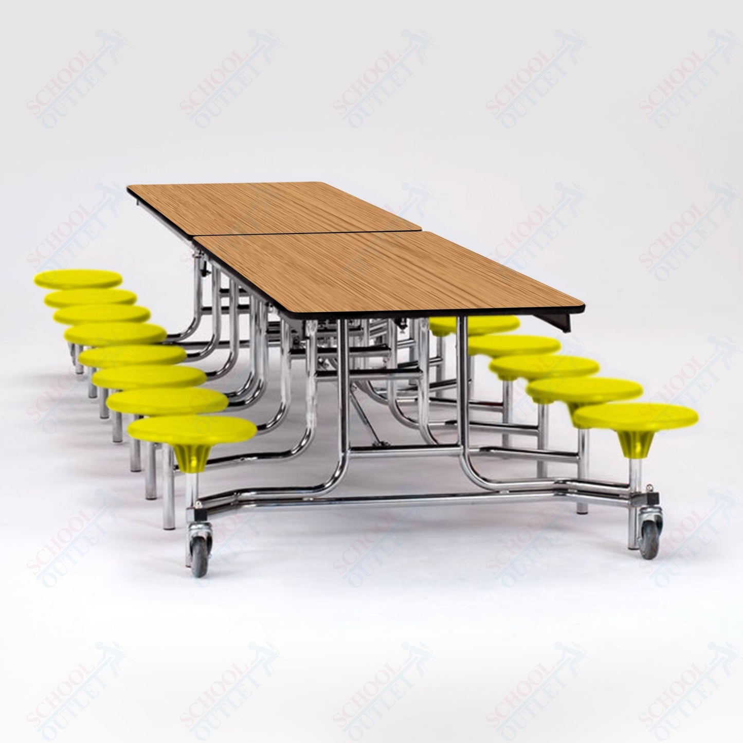 NPS Mobile Cafeteria Table - 30" W x 12' L - 16 Stools - Plywood Core - T-Molding Edge - Black Powdercoated Frame