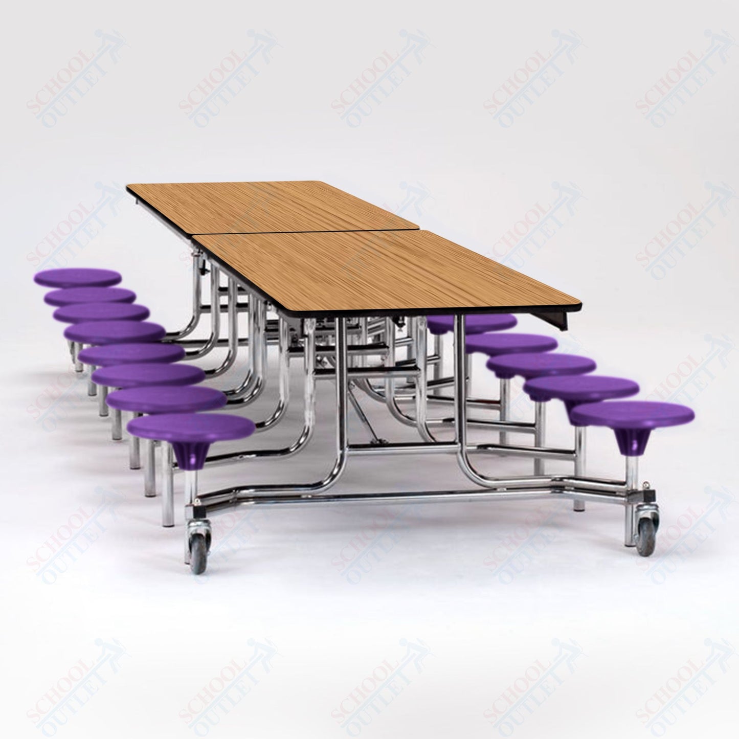 NPS Mobile Cafeteria Table - 30" W x 12' L - 16 Stools - Plywood Core - T-Molding Edge - Black Powdercoated Frame