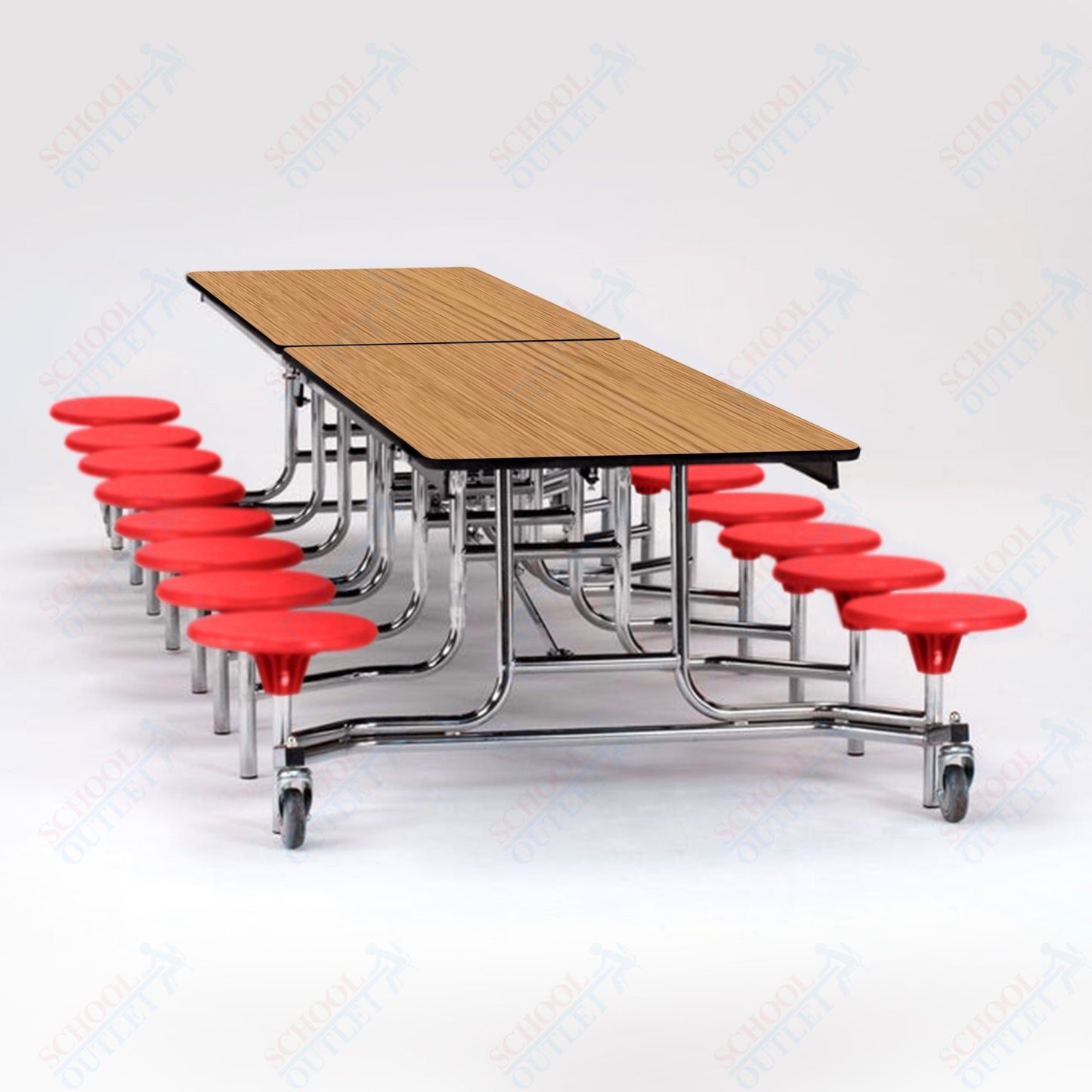 NPS Mobile Cafeteria Table - 30" W x 12' L - 16 Stools - Plywood Core - T-Molding Edge - Black Powdercoated Frame