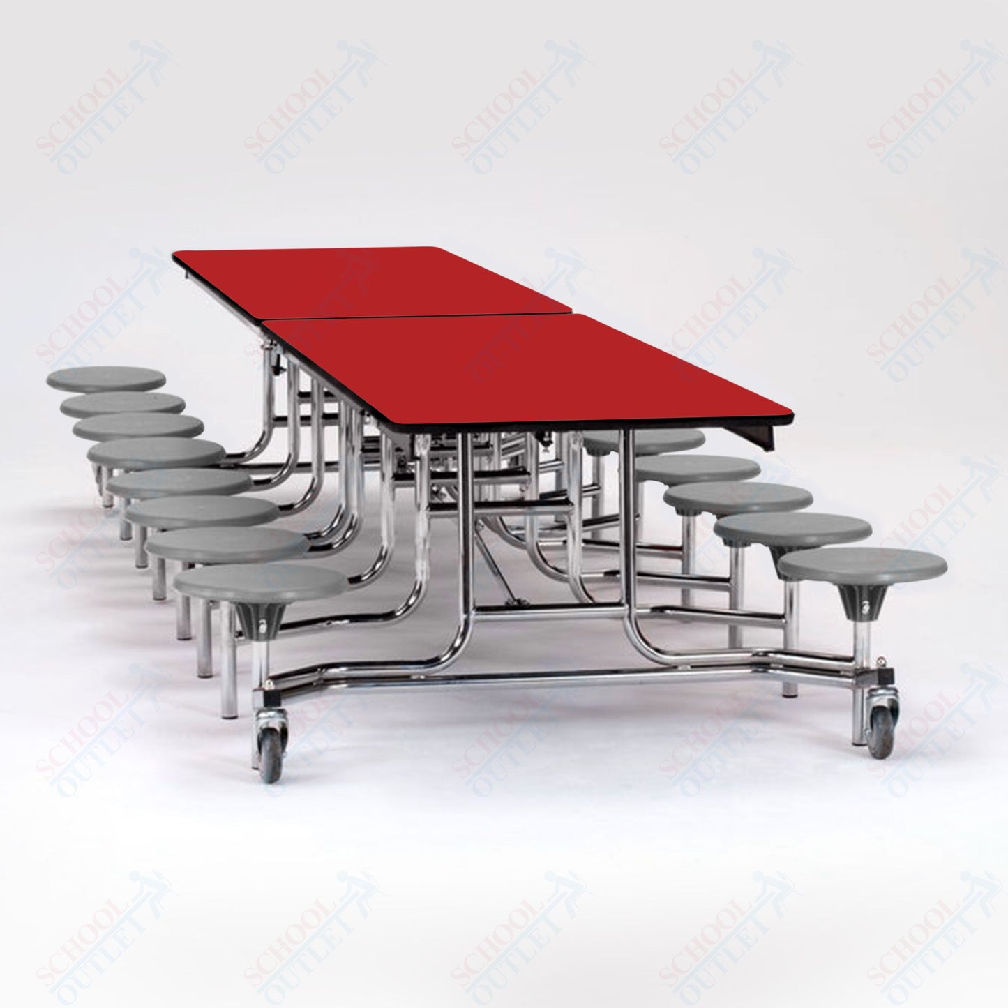 NPS Mobile Cafeteria Table - 30" W x 12' L - 16 Stools - Plywood Core - T-Molding Edge - Black Powdercoated Frame