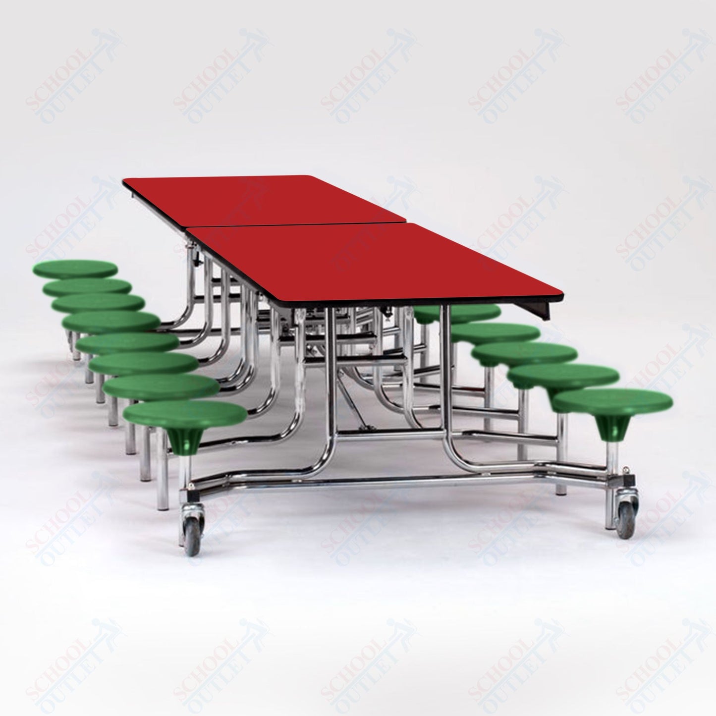 NPS Mobile Cafeteria Table - 30" W x 12' L - 16 Stools - Plywood Core - T-Molding Edge - Black Powdercoated Frame