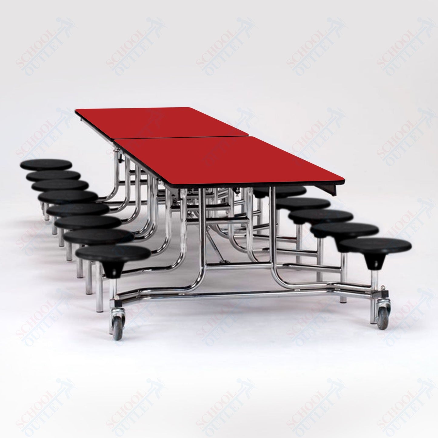 NPS Mobile Cafeteria Table - 30" W x 12' L - 16 Stools - Plywood Core - T-Molding Edge - Black Powdercoated Frame