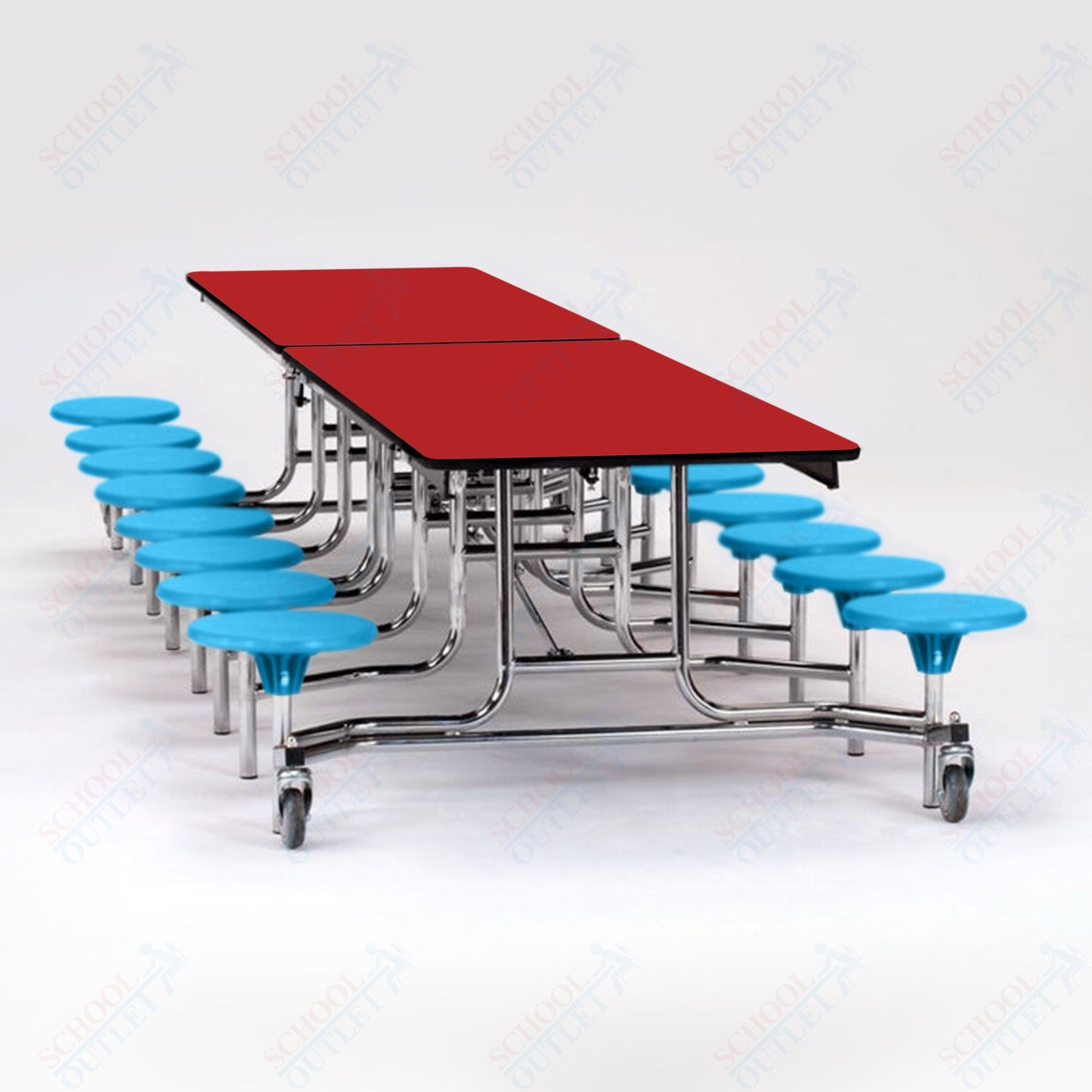 NPS Mobile Cafeteria Table - 30" W x 12' L - 16 Stools - Plywood Core - T-Molding Edge - Black Powdercoated Frame