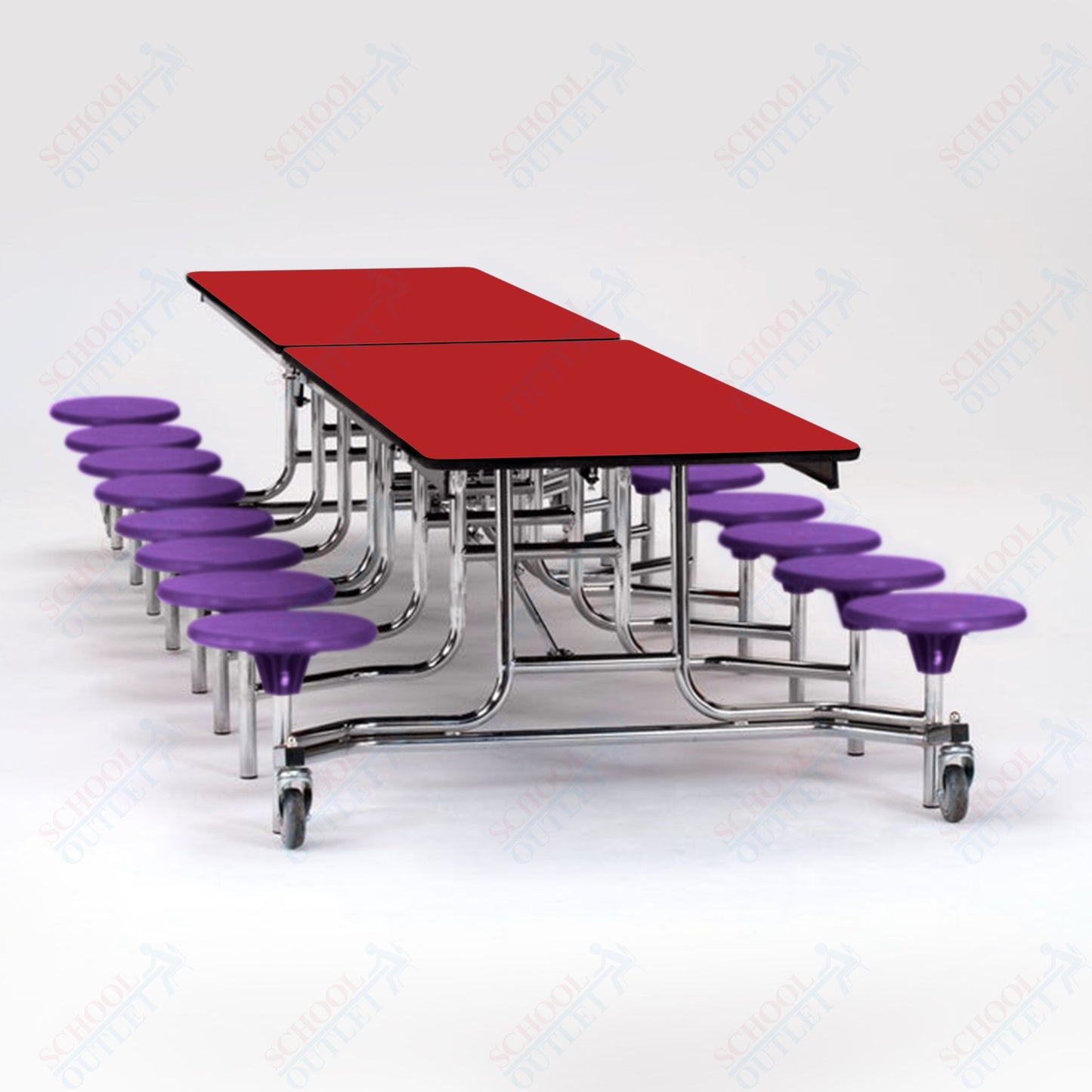NPS Mobile Cafeteria Table - 30" W x 12' L - 16 Stools - Plywood Core - T-Molding Edge - Black Powdercoated Frame
