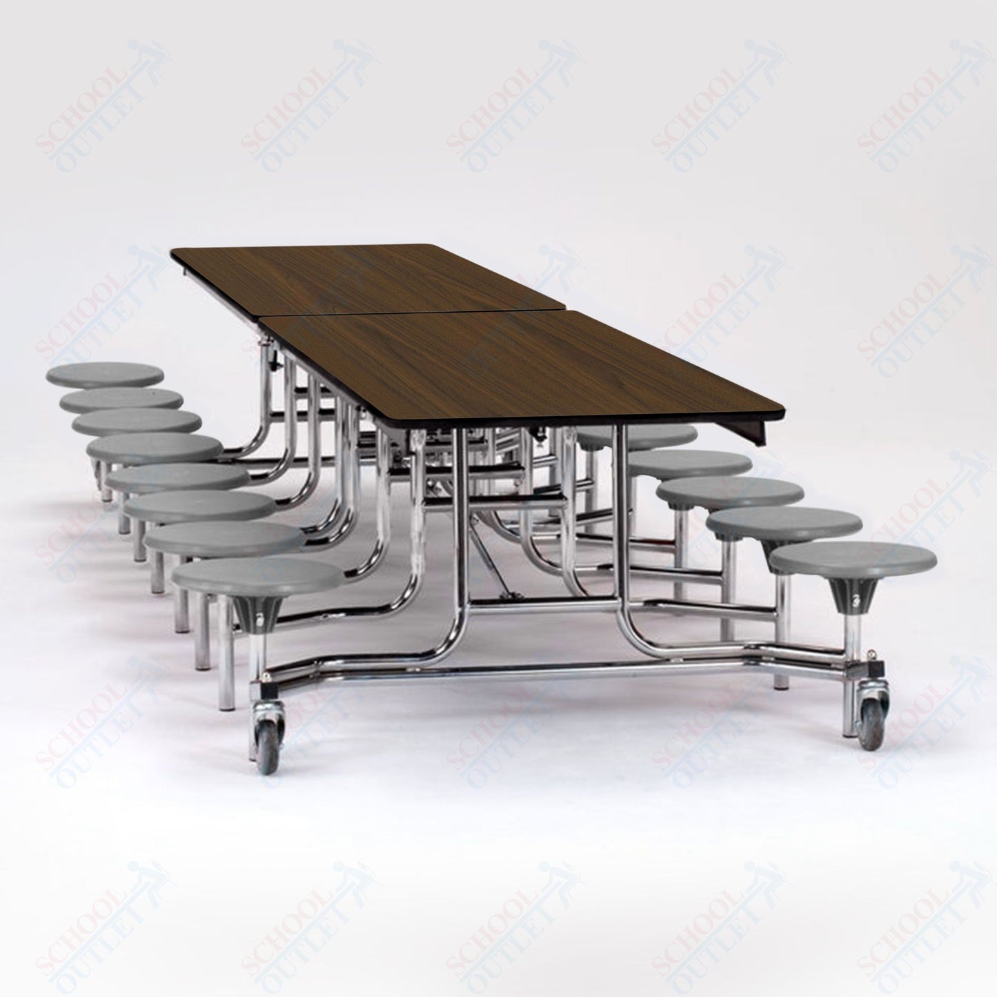 NPS Mobile Cafeteria Table - 30" W x 12' L - 16 Stools - Plywood Core - T-Molding Edge - Black Powdercoated Frame