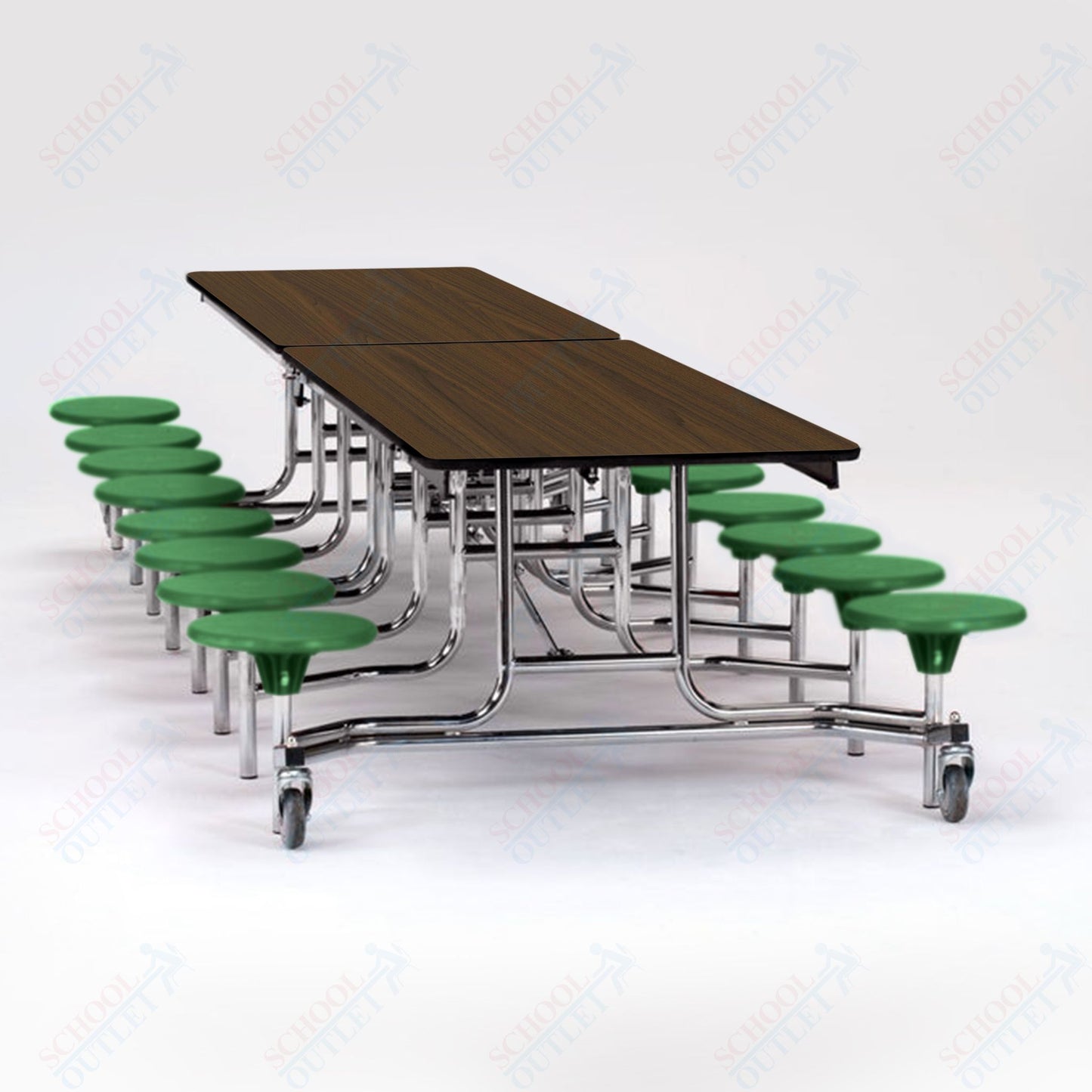 NPS Mobile Cafeteria Table - 30" W x 12' L - 16 Stools - Plywood Core - T-Molding Edge - Black Powdercoated Frame