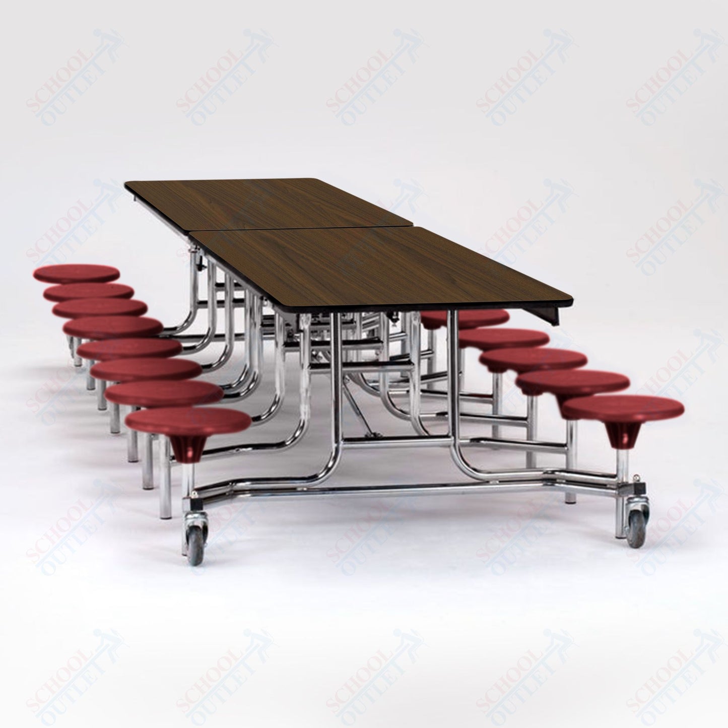 NPS Mobile Cafeteria Table - 30" W x 12' L - 16 Stools - Plywood Core - T-Molding Edge - Black Powdercoated Frame