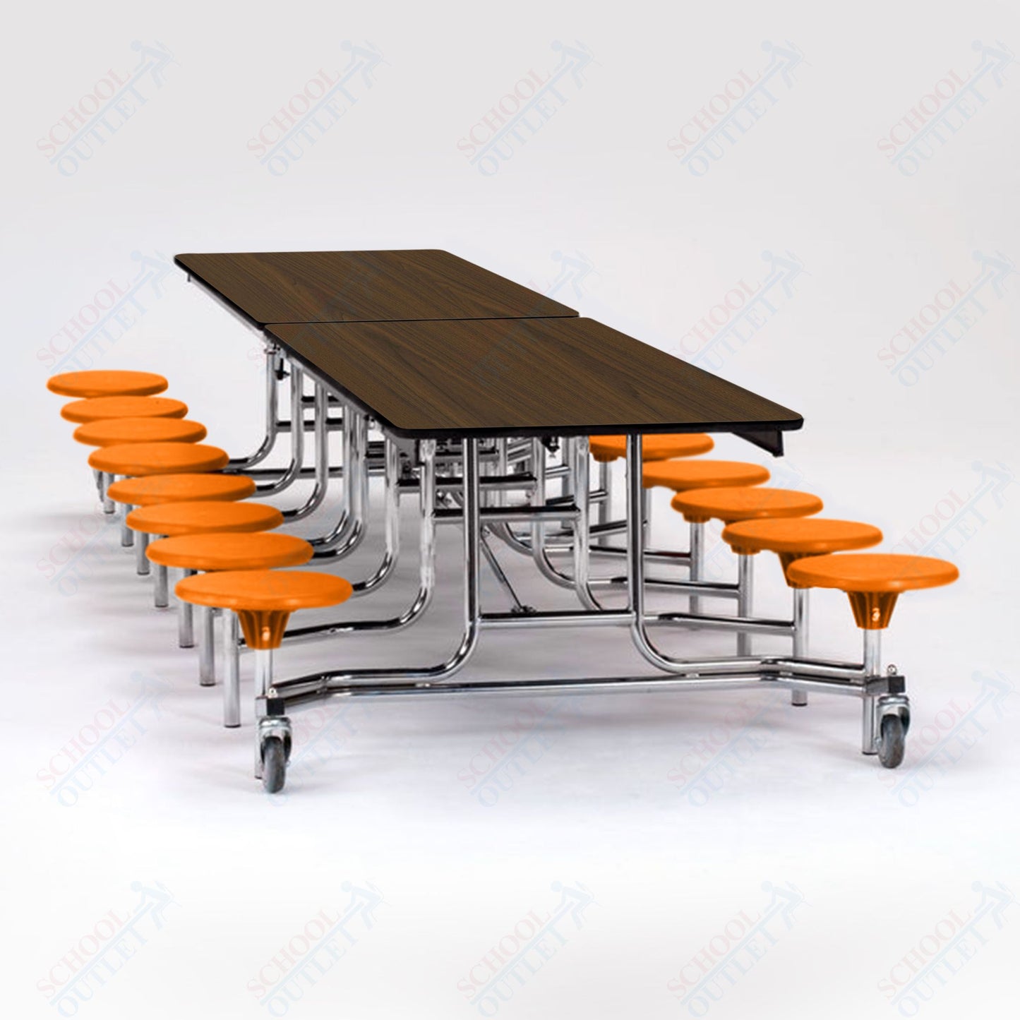 NPS Mobile Cafeteria Table - 30" W x 12' L - 16 Stools - Plywood Core - T-Molding Edge - Black Powdercoated Frame