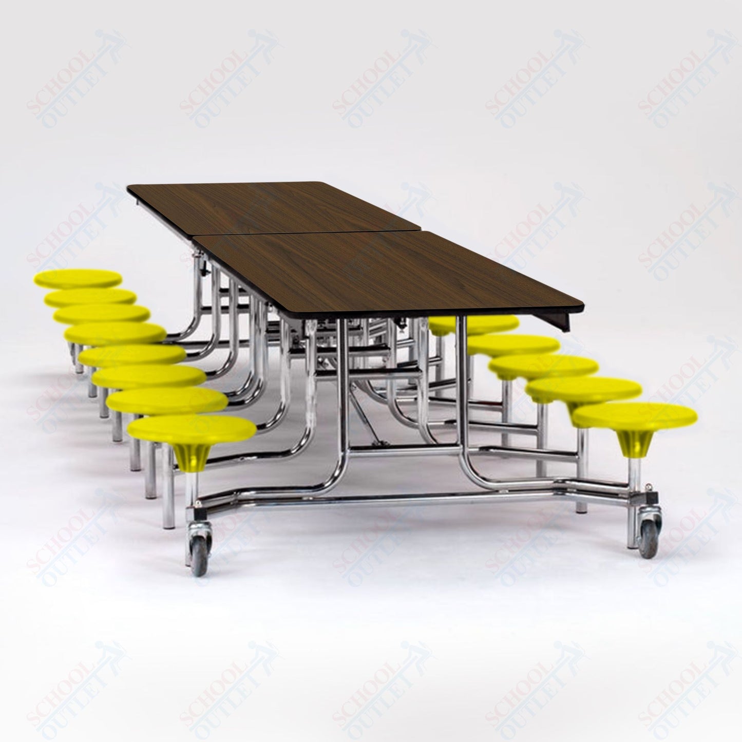 NPS Mobile Cafeteria Table - 30" W x 12' L - 16 Stools - Plywood Core - T-Molding Edge - Black Powdercoated Frame