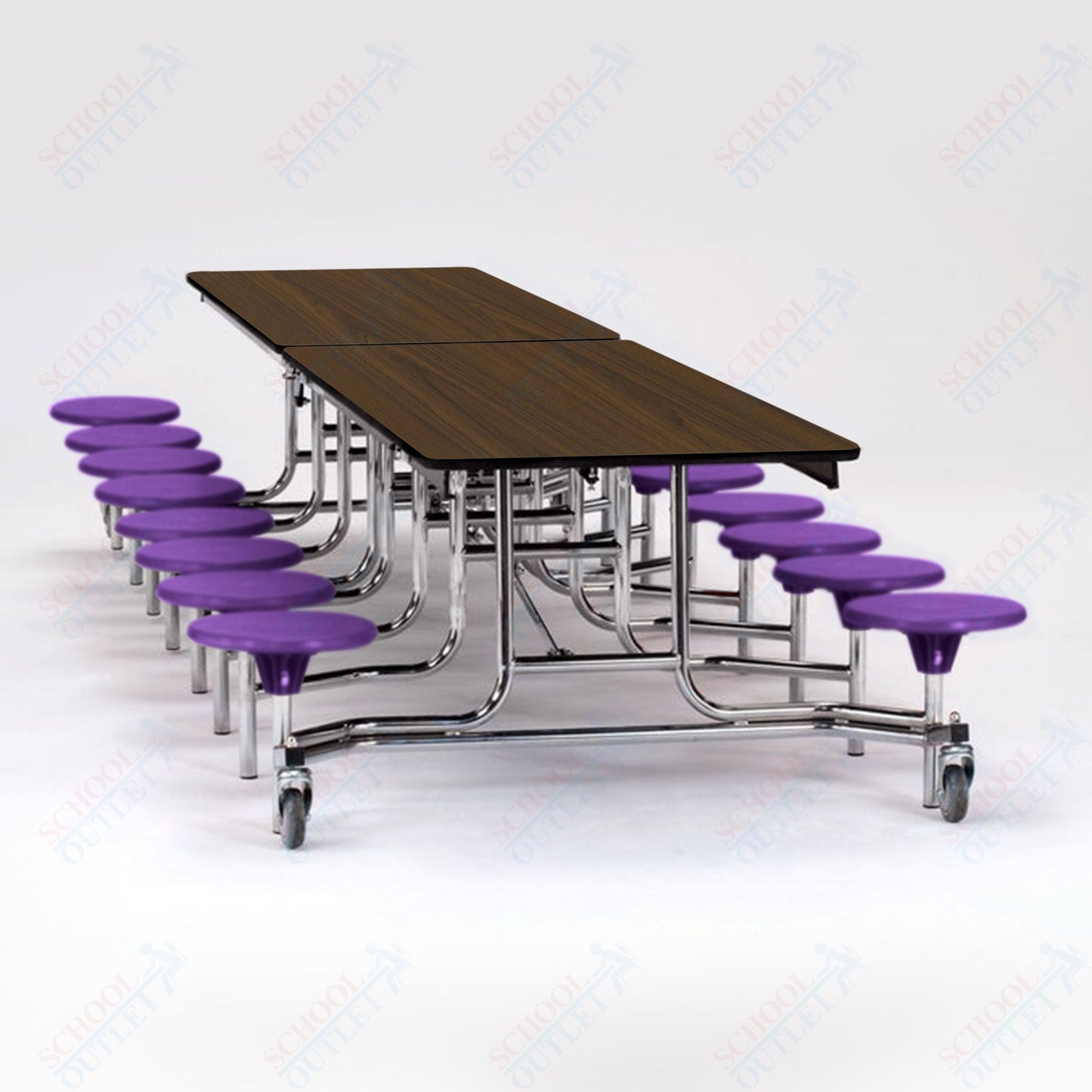 NPS Mobile Cafeteria Table - 30" W x 12' L - 16 Stools - Plywood Core - T-Molding Edge - Black Powdercoated Frame