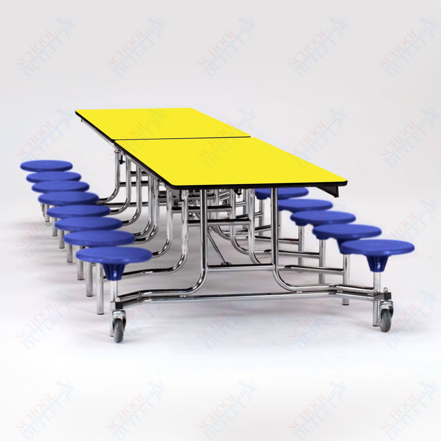 NPS Mobile Cafeteria Table - 30" W x 12' L - 16 Stools - Plywood Core - T-Molding Edge - Black Powdercoated Frame