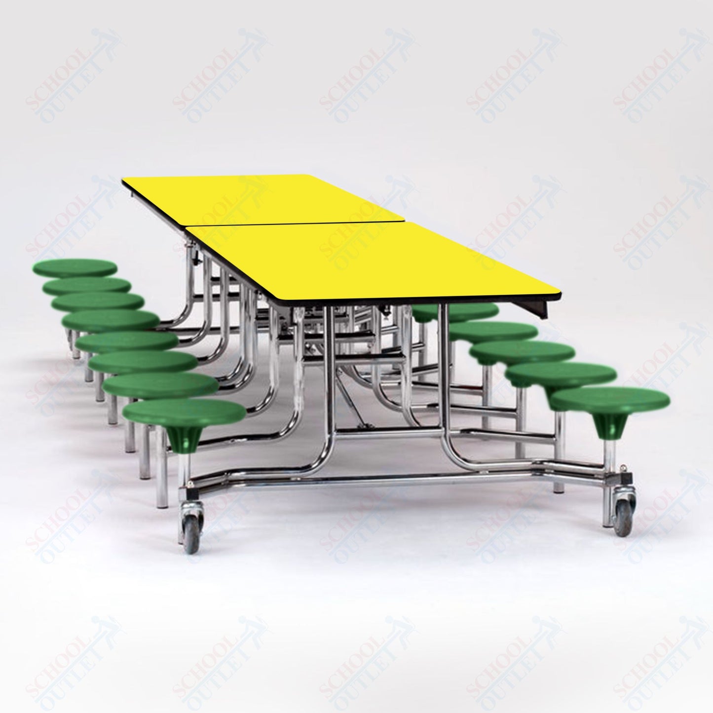 NPS Mobile Cafeteria Table - 30" W x 12' L - 16 Stools - Plywood Core - T-Molding Edge - Black Powdercoated Frame