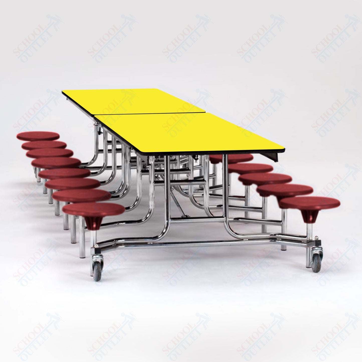 NPS Mobile Cafeteria Table - 30" W x 12' L - 16 Stools - Plywood Core - T-Molding Edge - Black Powdercoated Frame