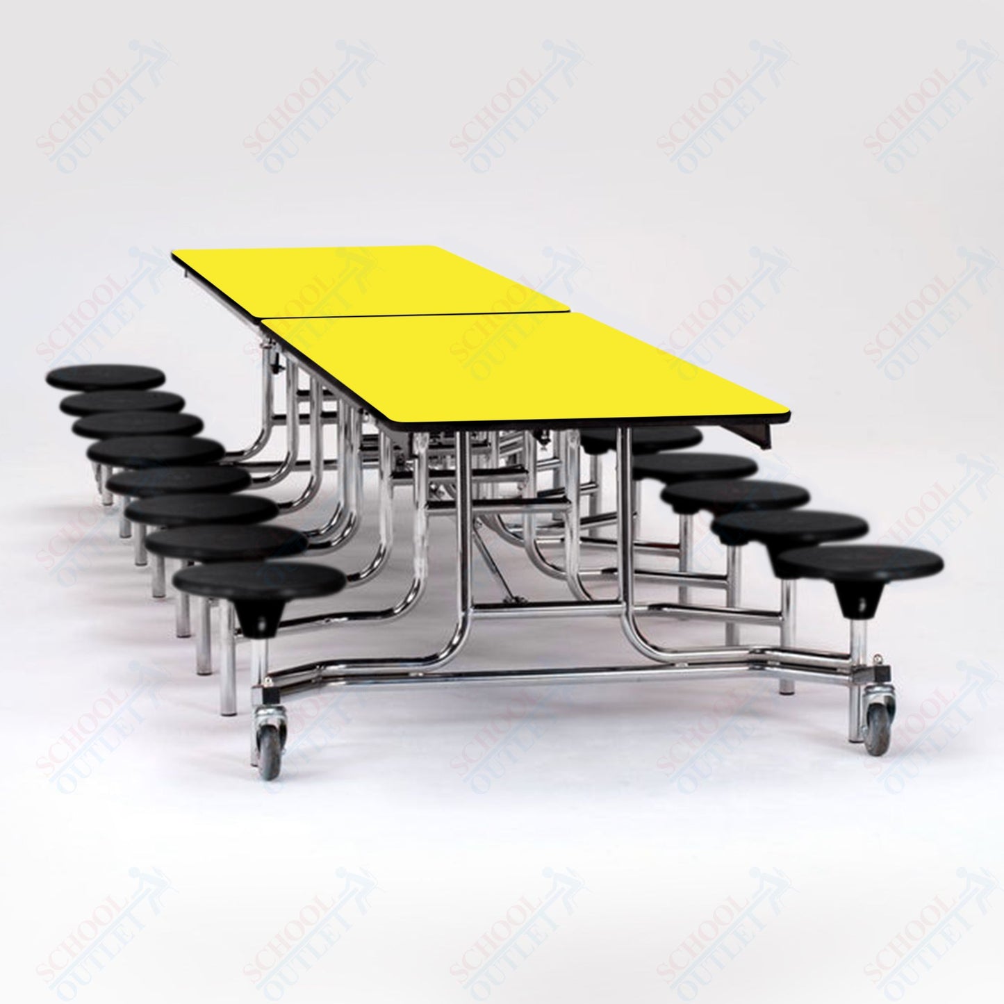 NPS Mobile Cafeteria Table - 30" W x 12' L - 16 Stools - Plywood Core - T-Molding Edge - Black Powdercoated Frame