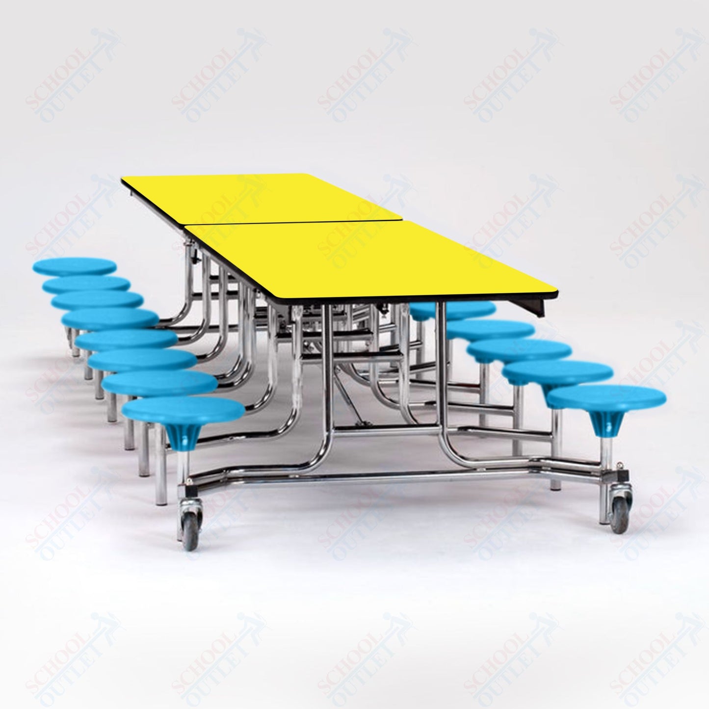 NPS Mobile Cafeteria Table - 30" W x 12' L - 16 Stools - Plywood Core - T-Molding Edge - Black Powdercoated Frame
