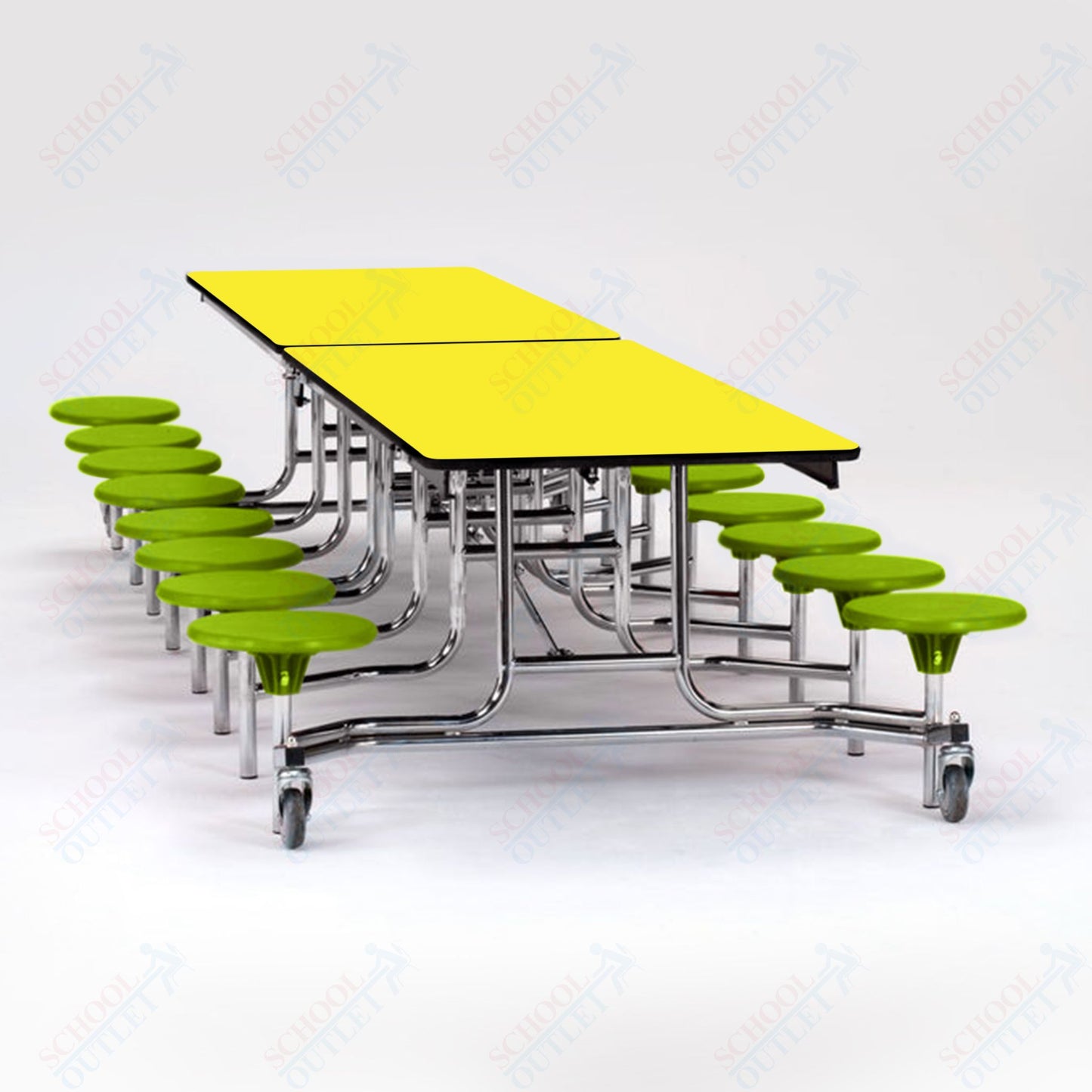 NPS Mobile Cafeteria Table - 30" W x 12' L - 16 Stools - Plywood Core - T-Molding Edge - Black Powdercoated Frame
