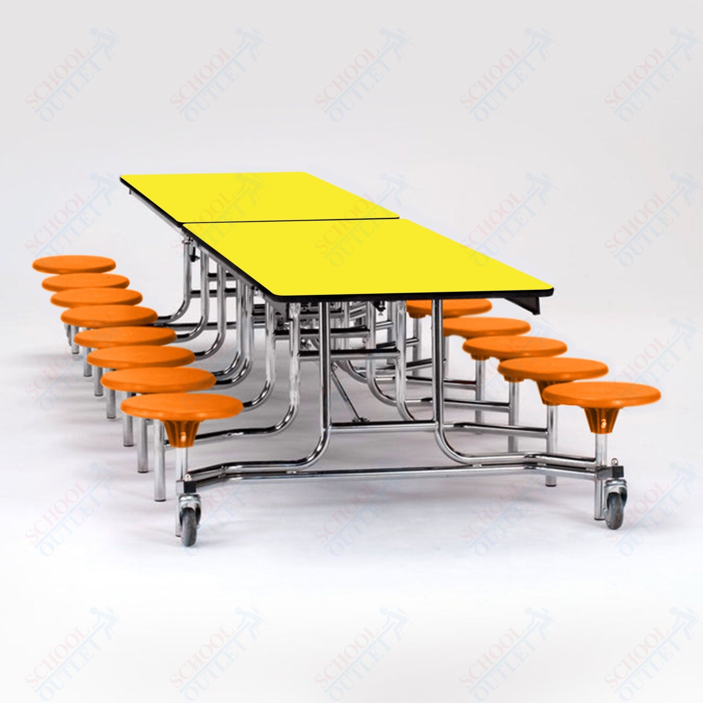 NPS Mobile Cafeteria Table - 30" W x 12' L - 16 Stools - Plywood Core - T-Molding Edge - Black Powdercoated Frame