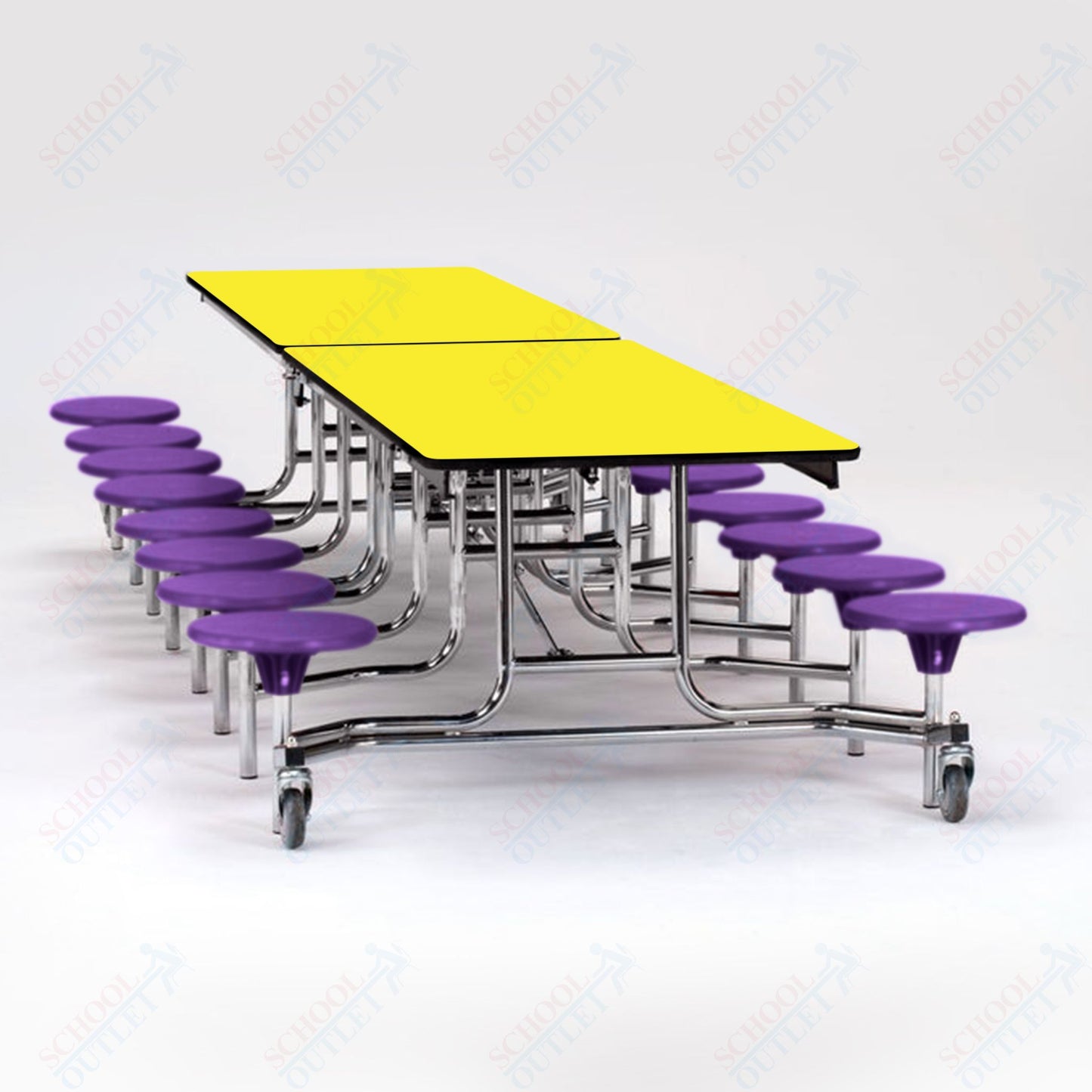 NPS Mobile Cafeteria Table - 30" W x 12' L - 16 Stools - Plywood Core - T-Molding Edge - Black Powdercoated Frame