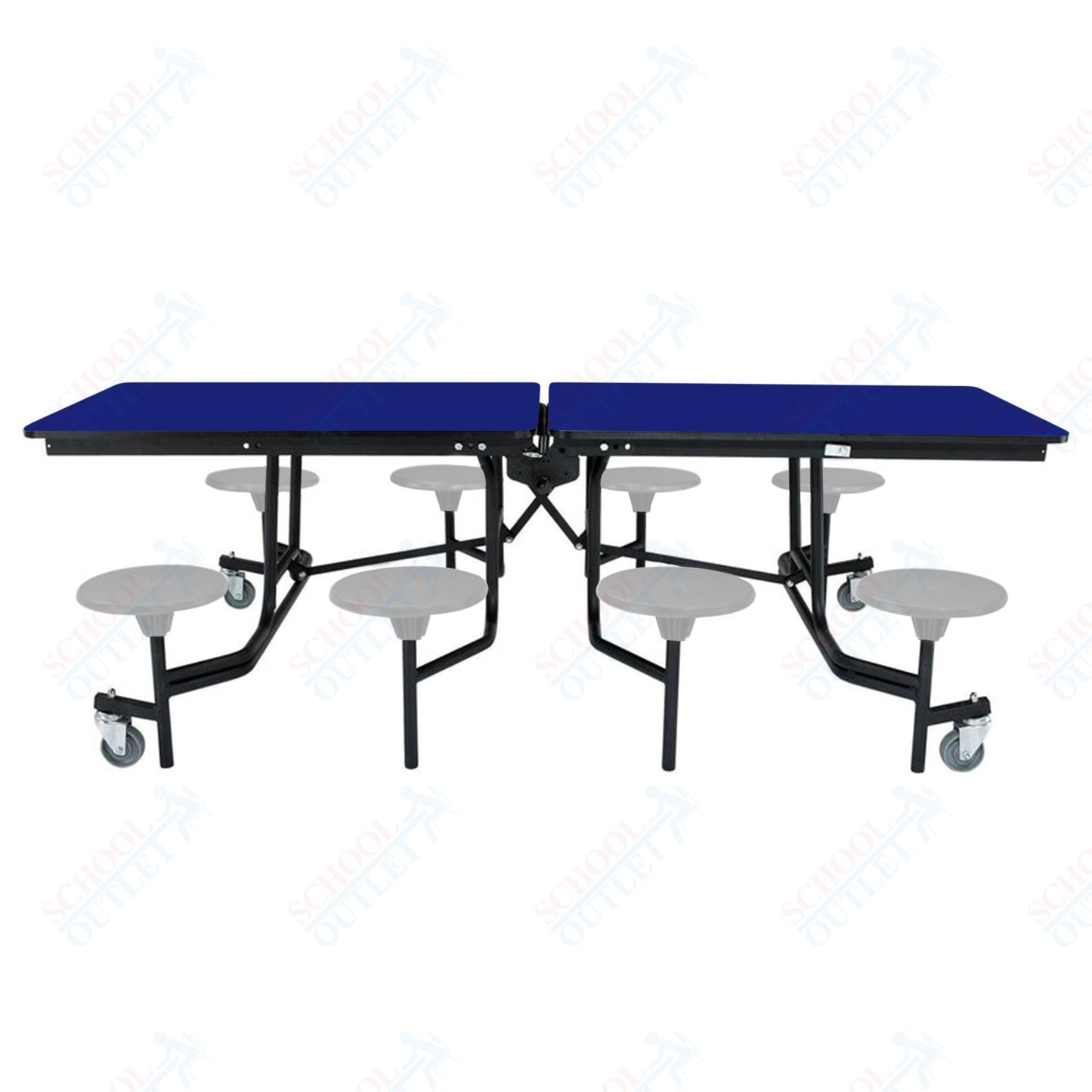 NPS Mobile Cafeteria Table - 30" W x 8' L - 8 Stools - MDF Core - Protect Edge - Chrome Frame