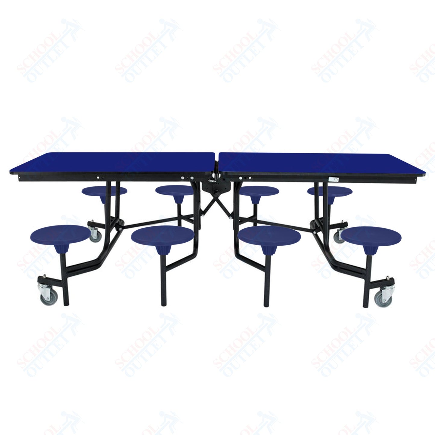 NPS Mobile Cafeteria Table - 30" W x 8' L - 8 Stools - MDF Core - Protect Edge - Chrome Frame