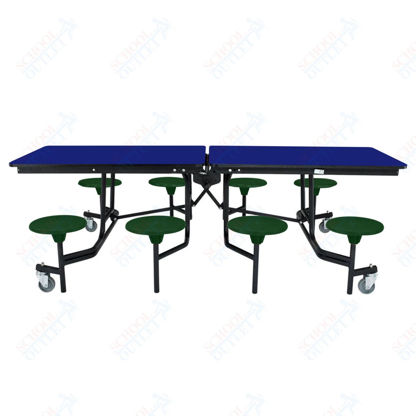 NPS Mobile Cafeteria Table - 30" W x 8' L - 8 Stools - MDF Core - Protect Edge - Chrome Frame