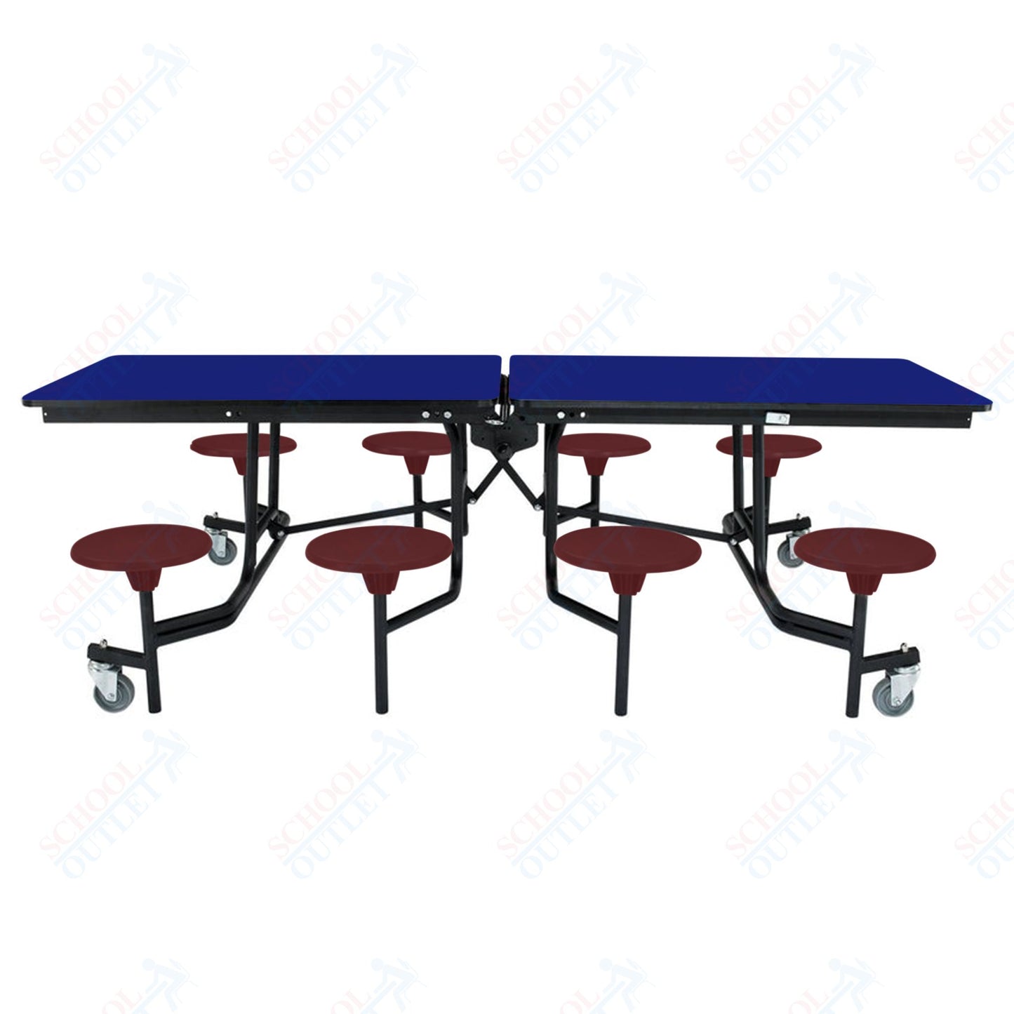 NPS Mobile Cafeteria Table - 30" W x 8' L - 8 Stools - MDF Core - Protect Edge - Chrome Frame