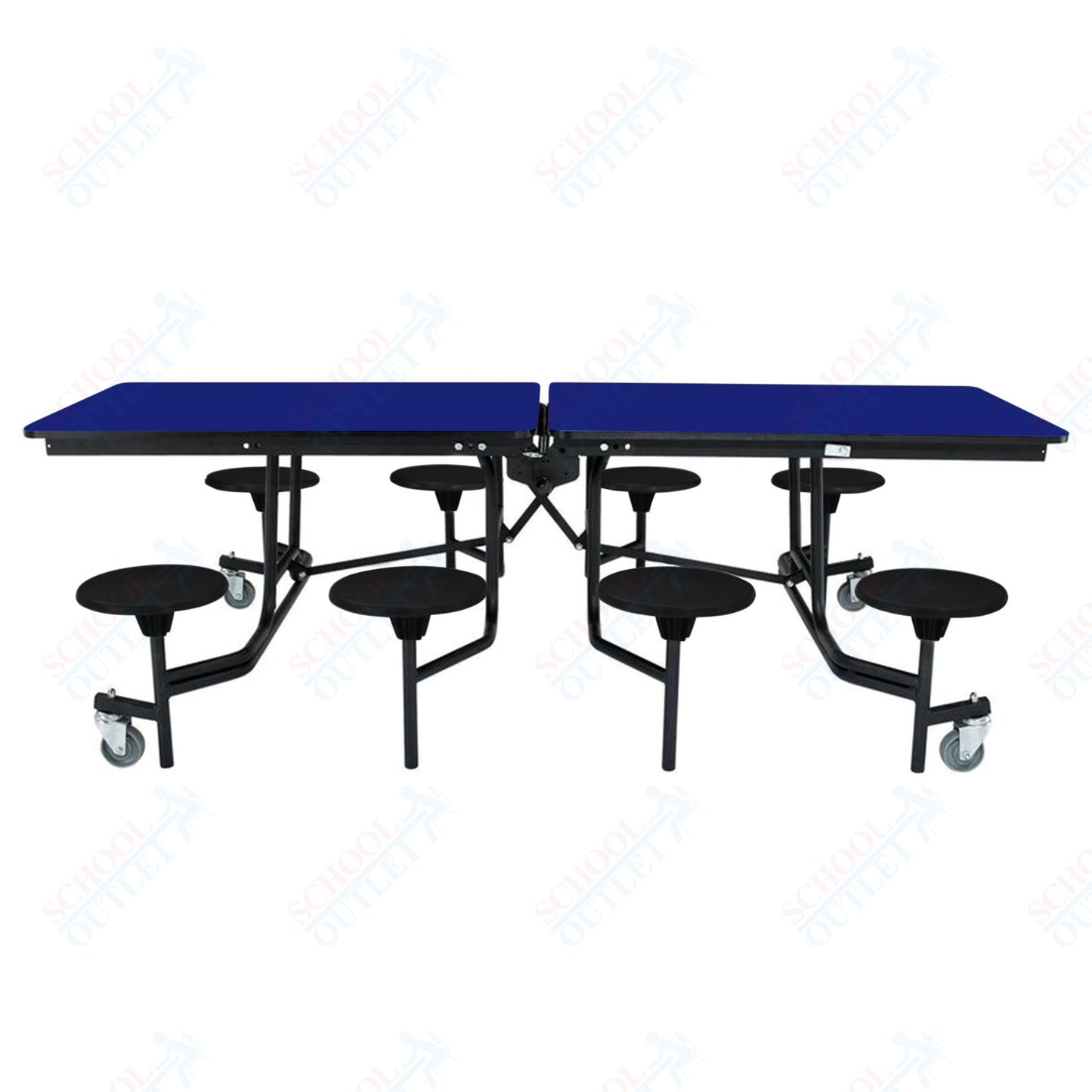 NPS Mobile Cafeteria Table - 30" W x 8' L - 8 Stools - MDF Core - Protect Edge - Chrome Frame
