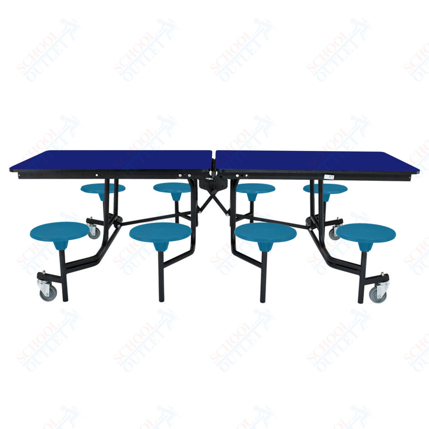 NPS Mobile Cafeteria Table - 30" W x 8' L - 8 Stools - MDF Core - Protect Edge - Chrome Frame
