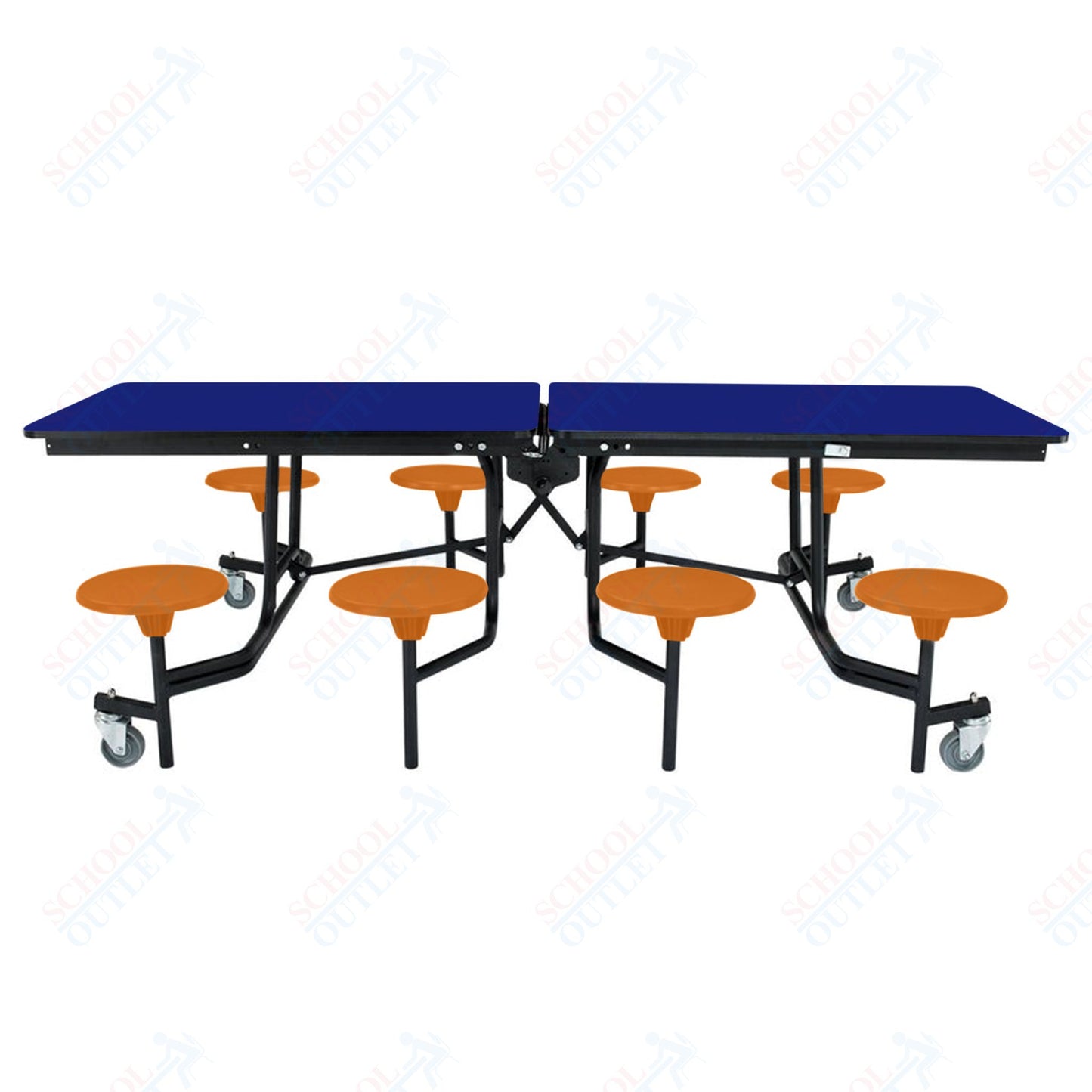 NPS Mobile Cafeteria Table - 30" W x 8' L - 8 Stools - MDF Core - Protect Edge - Chrome Frame
