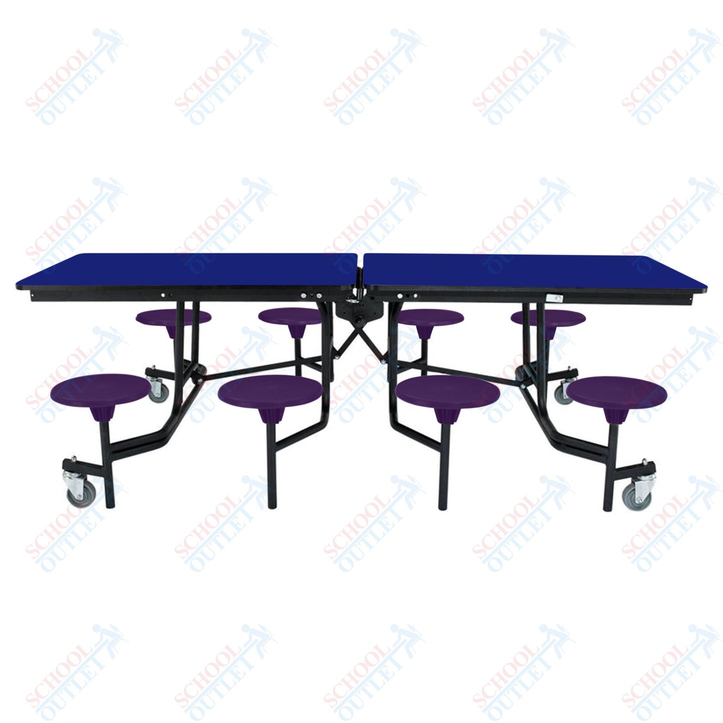 NPS Mobile Cafeteria Table - 30" W x 8' L - 8 Stools - MDF Core - Protect Edge - Chrome Frame