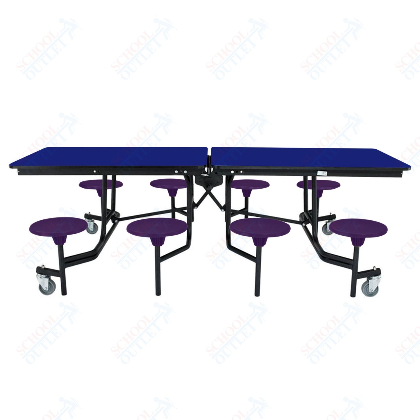 NPS Mobile Cafeteria Table - 30" W x 8' L - 8 Stools - MDF Core - Protect Edge - Chrome Frame