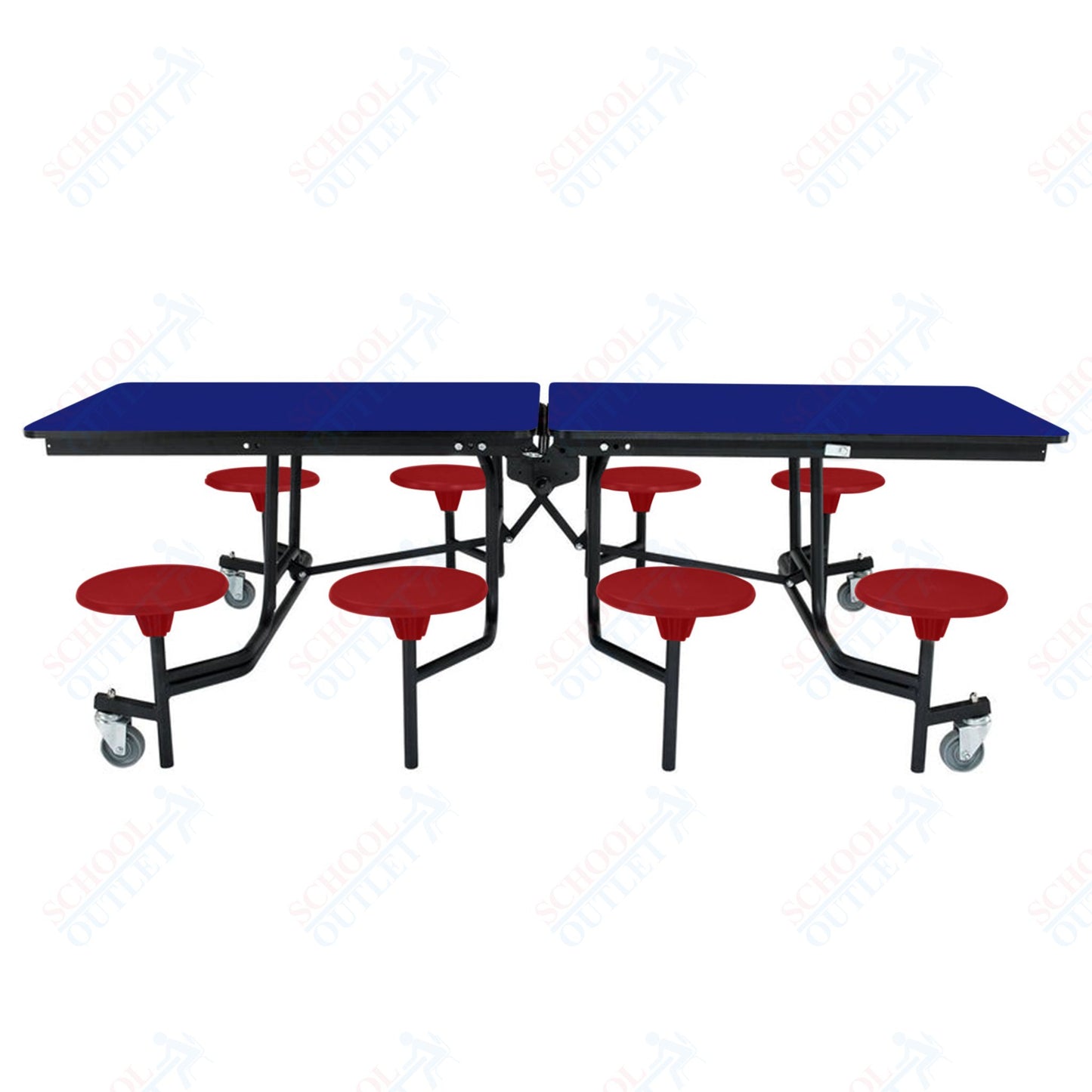 NPS Mobile Cafeteria Table - 30" W x 8' L - 8 Stools - MDF Core - Protect Edge - Chrome Frame